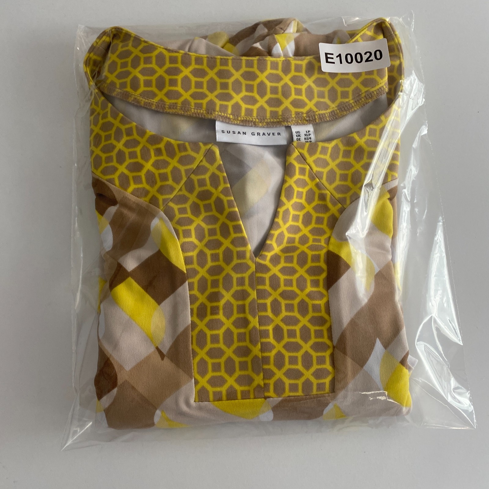 Susan Graver Printed Liquid Knit Split Neck Dress Size Petite Large Pockets