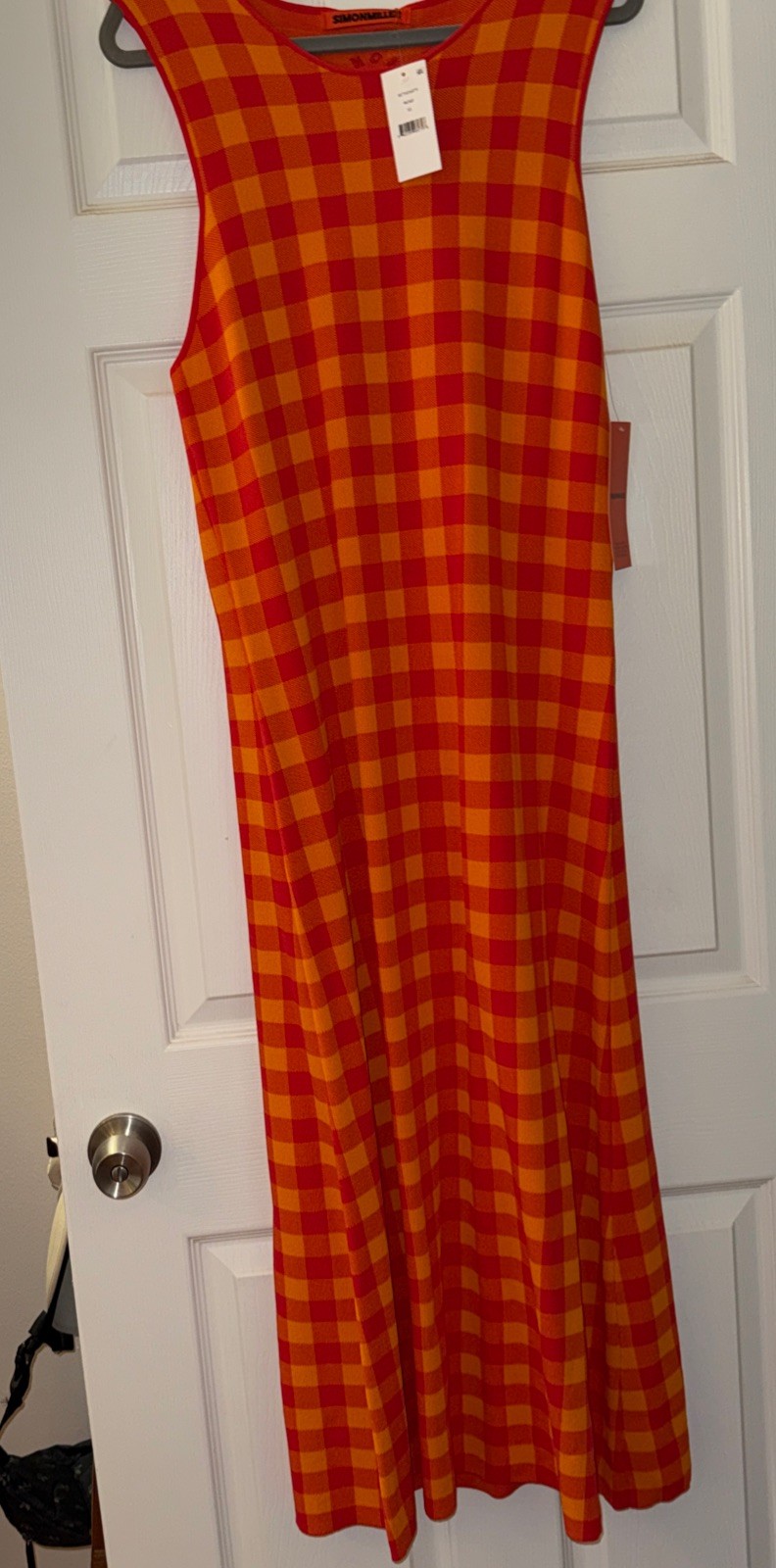 SimoneMiller Women’s Size XL Dress Vibrant Orange Check Short Sleeve NW T