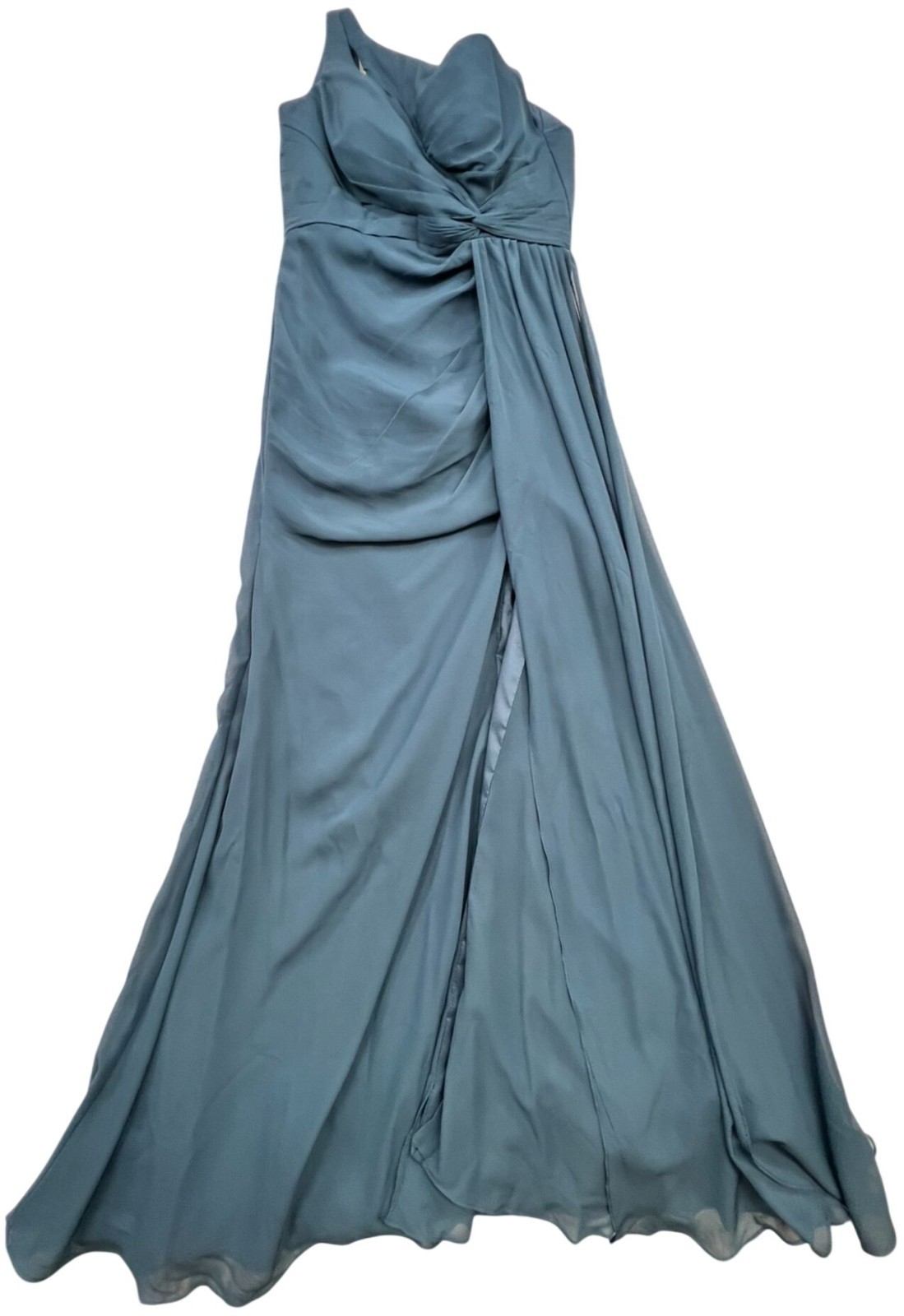 Wear Your Love Womens Chiffon Maxi Bridesmaid Dress One-Shoulder Size 10 Blue