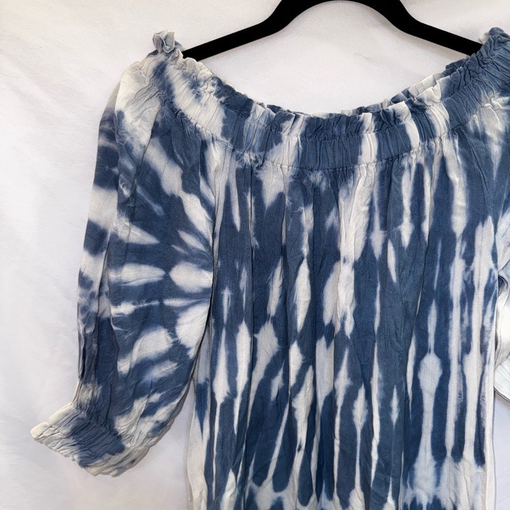 Style Envy Blue and White Tie-Dye Off-Shoulder Dress