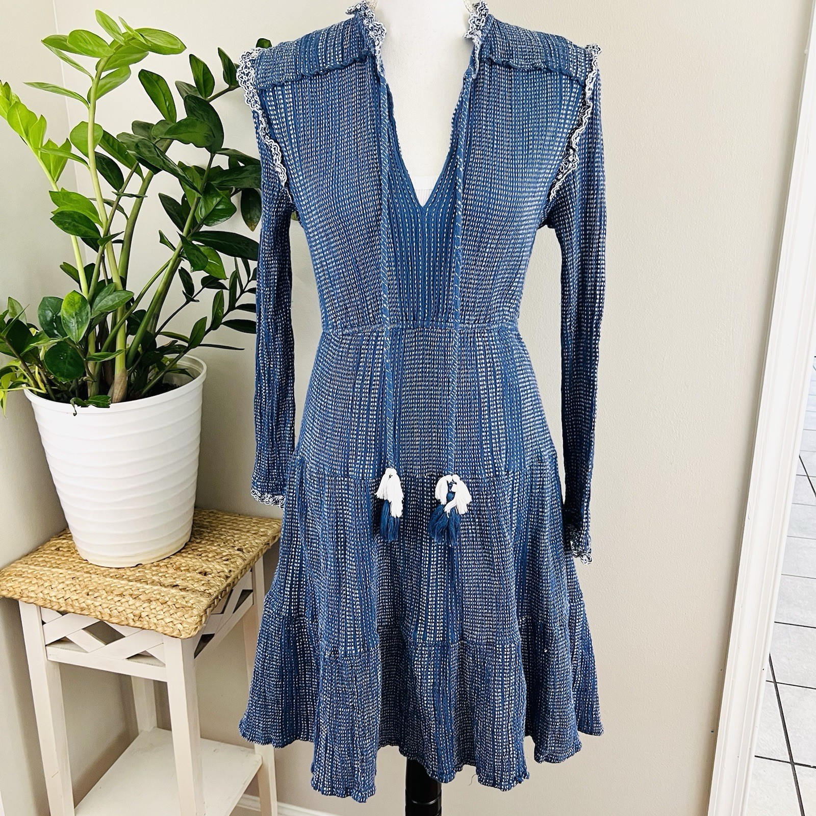 Evy’s Tree The Georgia Dress Blue Soft 100% Indian Cotton Boho Chic Coastal Med