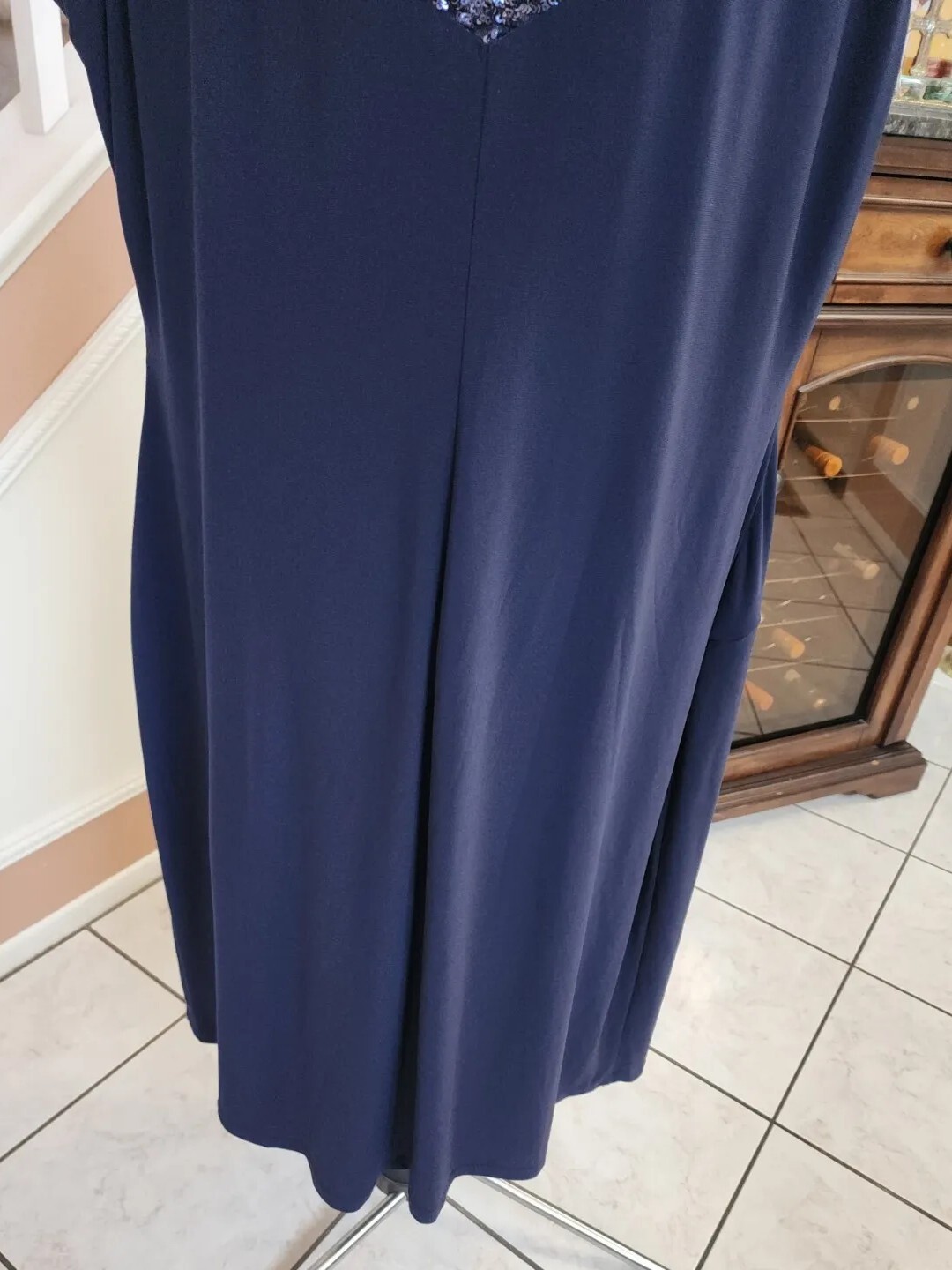 NWT RALPH LAUREN Blue Sequin Round Neck Side Gathered Sleeveless Dress 22W $165