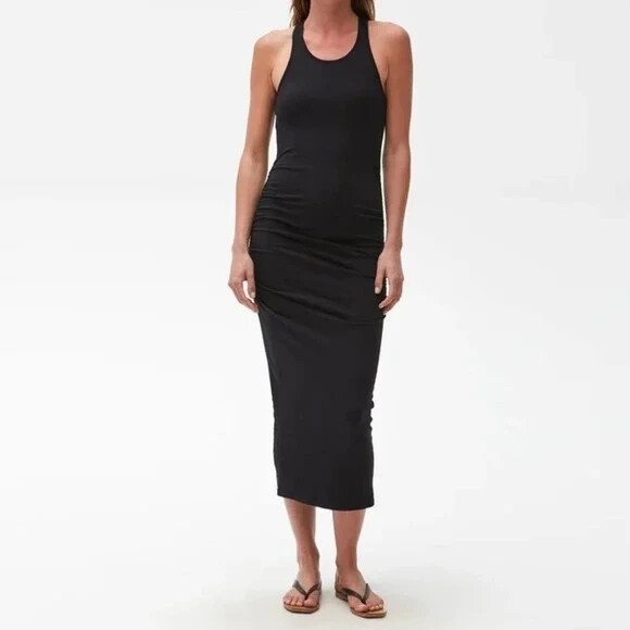 MICHAEL STARS Sz Medium Halter Midi Dress Stretchy Fitted Pre Post Maternity NWT