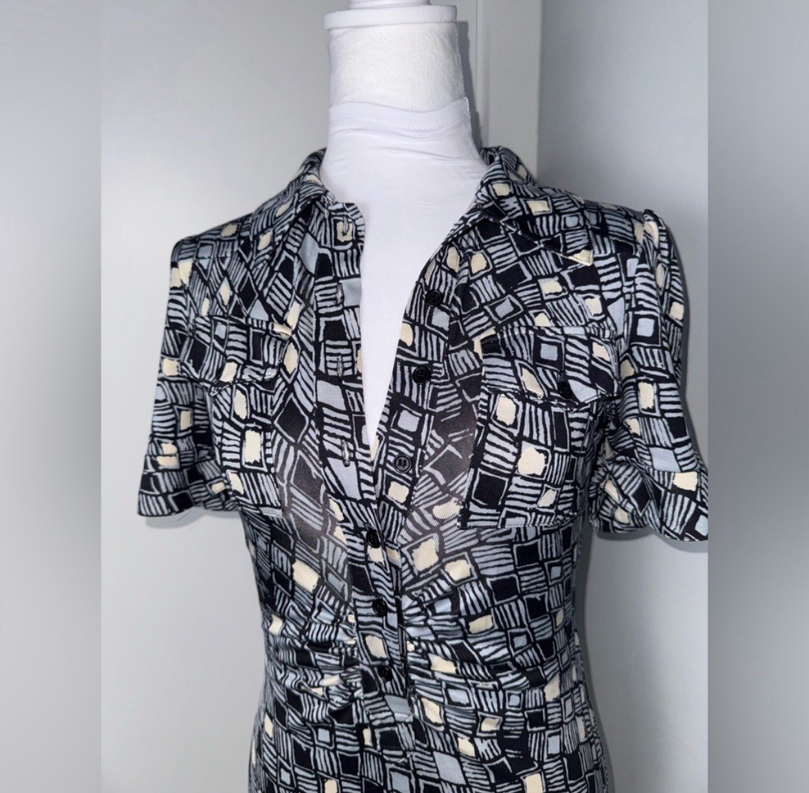 Diane von Furstenberg Silk Collared Printed Dress/Size 6