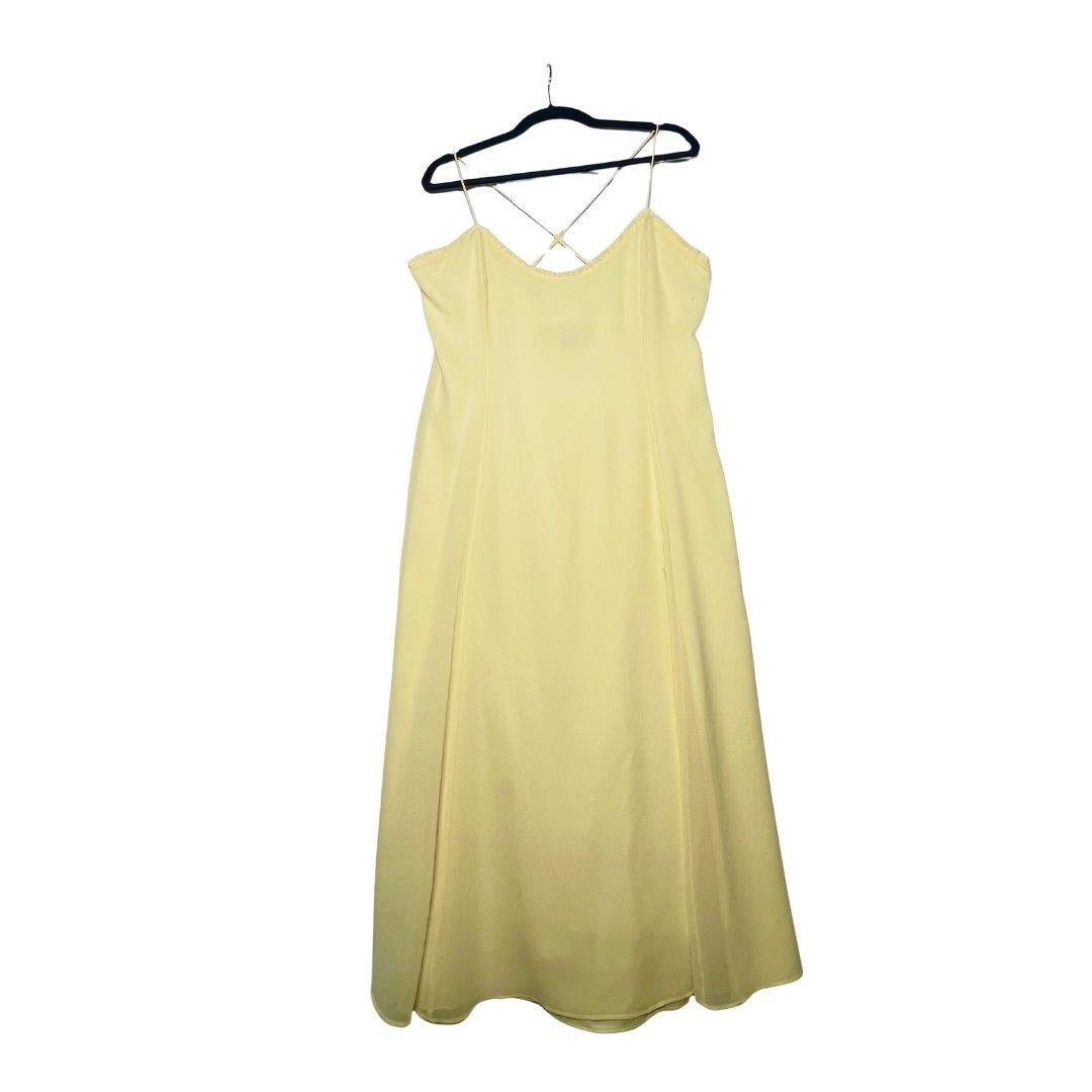 French Connection Women’s Raya Butter Yellow Chiffon Ruffle-Neck Dress Size 14