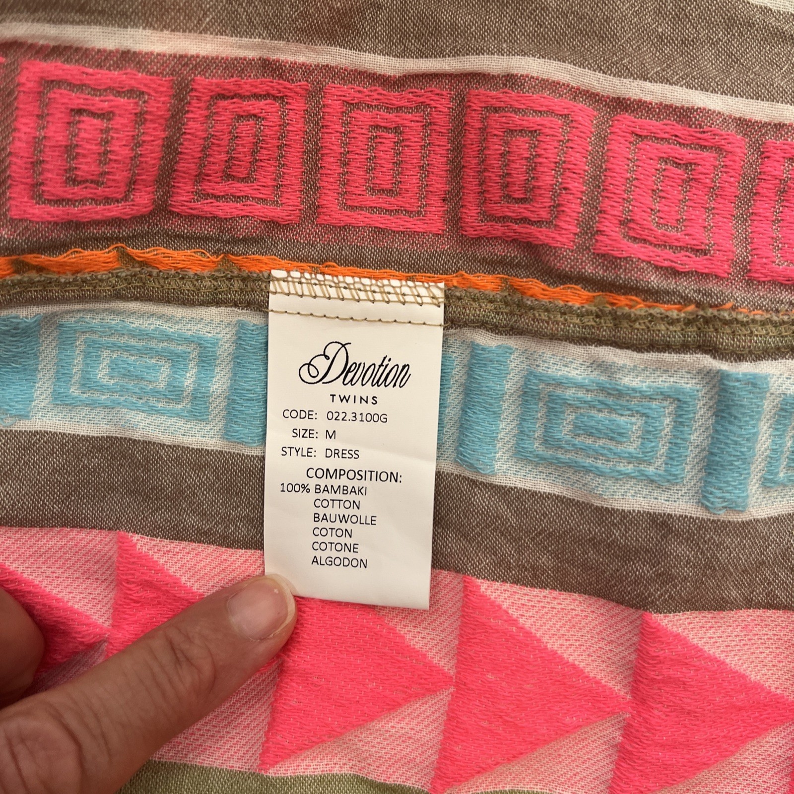 Devotion Twins Ella Tiered Dress Vibrant Pink Orange 3/4 Sleeve 100% Cotton Med