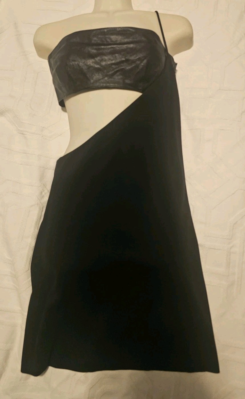 Versace Versus Black Asymmetrical Mini Dress With Leather Zip Up Top