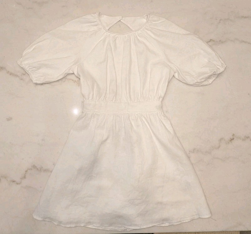 Reformation NWOT Sz 0 White Linen Open Back Adjustable Waist Tie Mini Dress