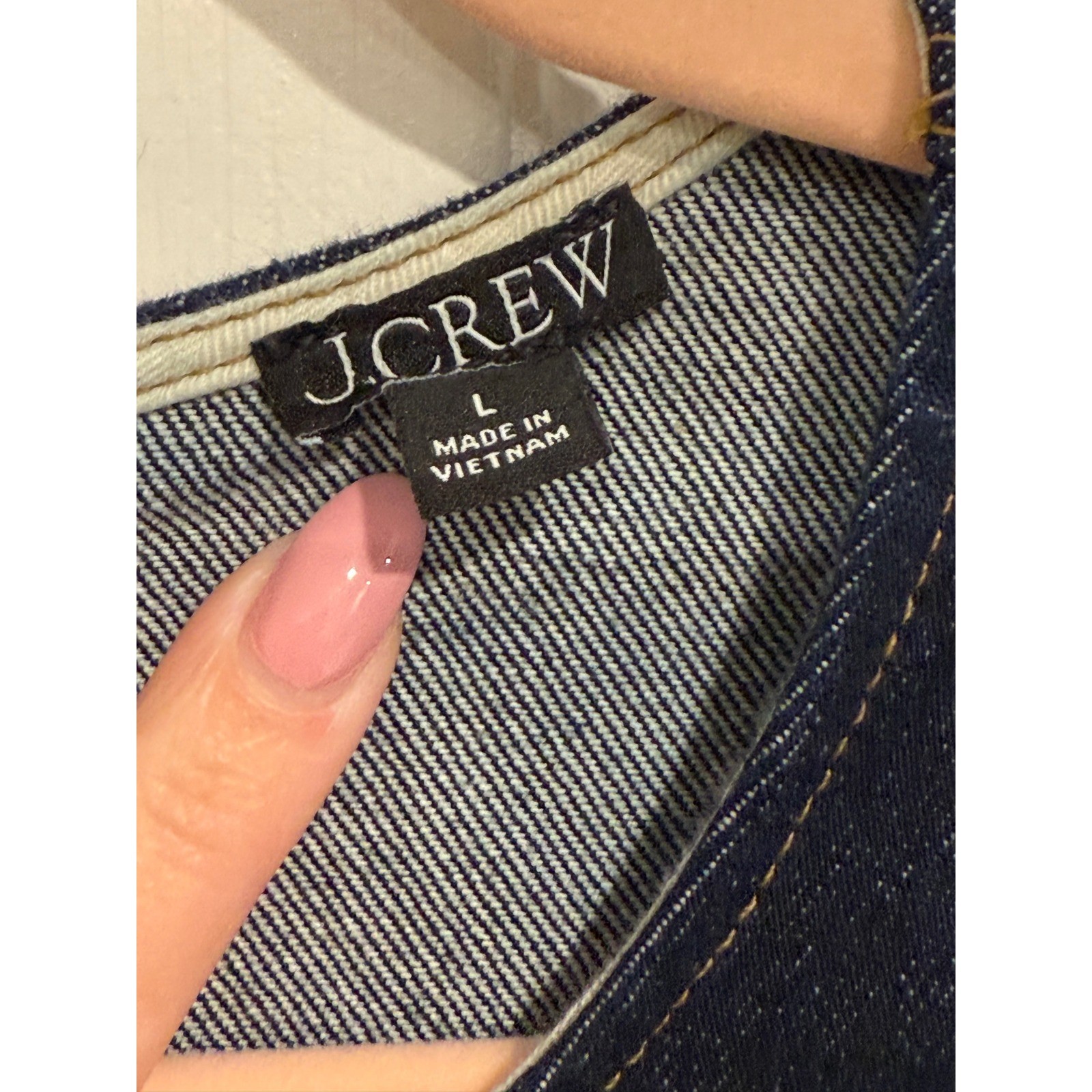 J.Crew Womens Dark Wash Denim Sleeveless Shift Dress Mini Pockets Blue Large