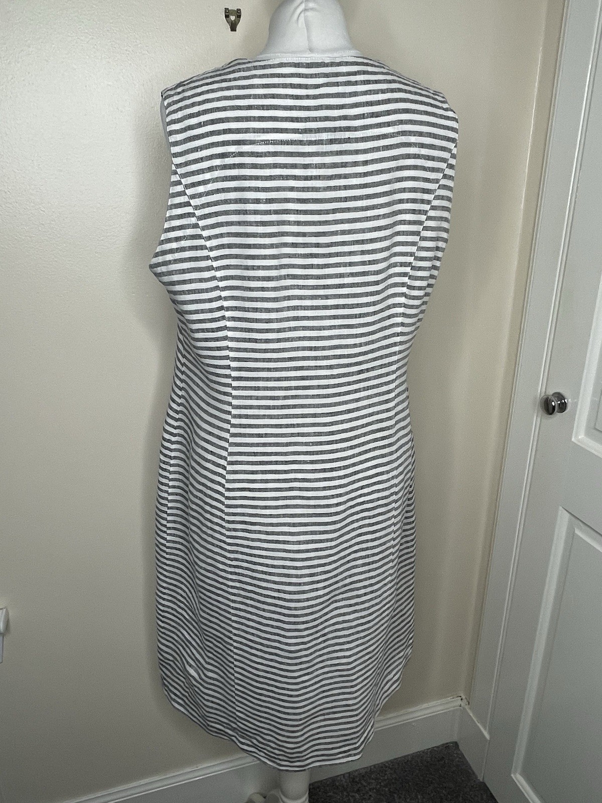 Bitte Kai Rand Grey White Stripe Linen Dress Button Front Pockets Sleeveless VGC