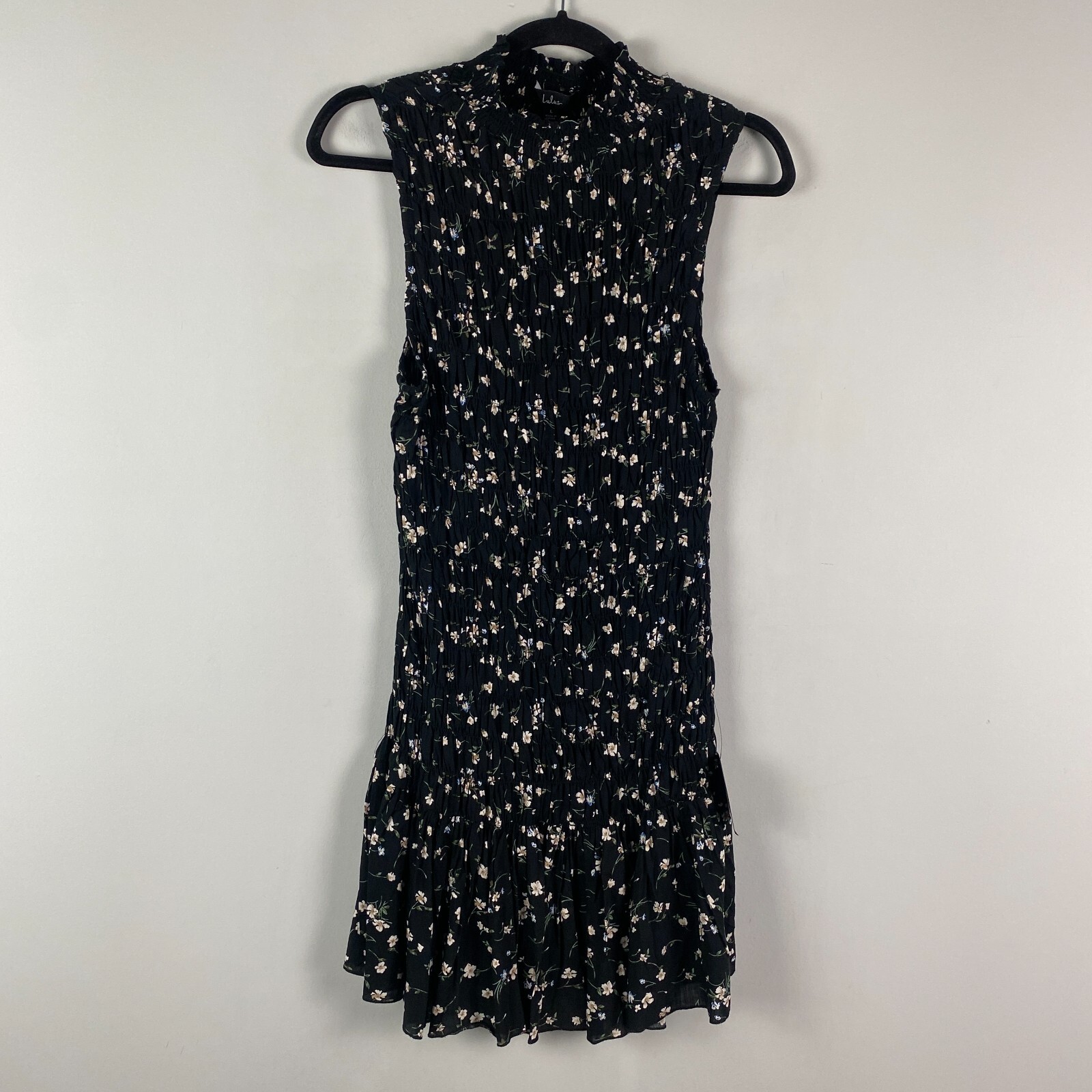 Lulus Bouquets For You Black Floral Print Smocked Mini Dress Size Large