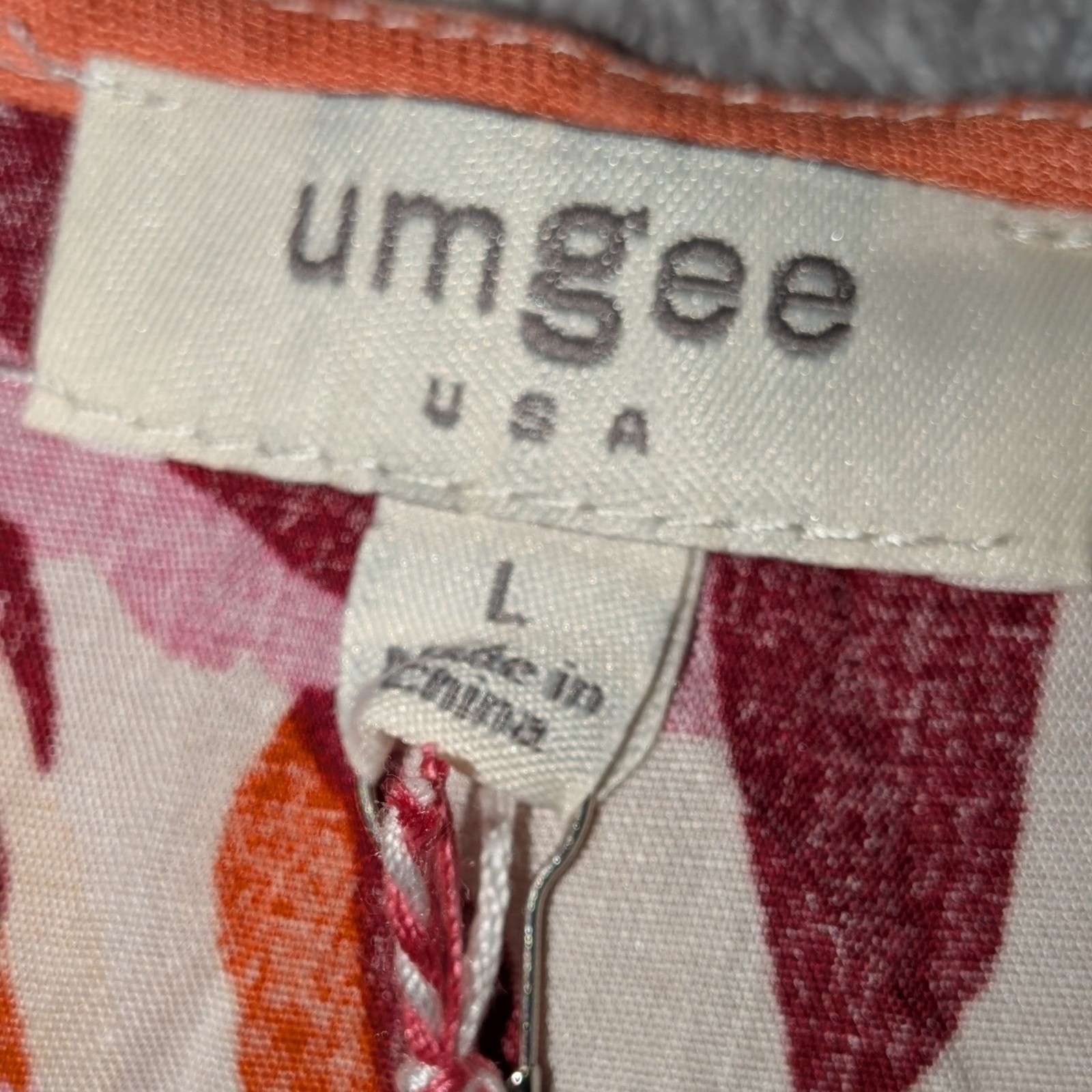 Umgee USA Abstract Leaf Print Embroidered V-Neck Boho Midi Dress L NWT $62