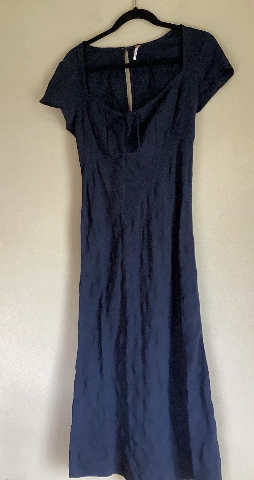 NWOT FREE PEOPLE FREE-EST NATALYA SMOCKED COTTON NAVY RUCHED MIDI DRESS SZ S/P