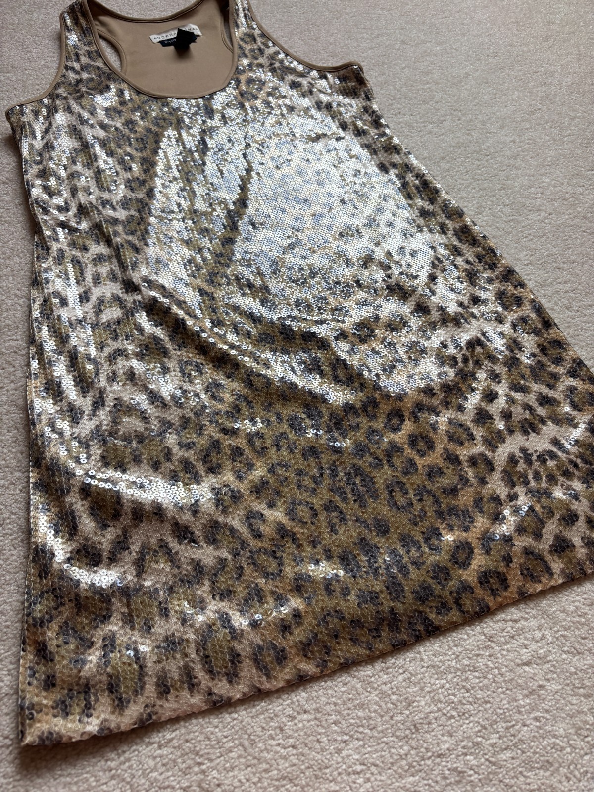 Andrea Behar Boston Proper Leopard Sequin Sleeveless Mini Dress Womens 12
