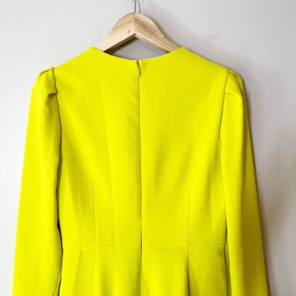 Self-Portrait Crepe Ruched Midi Dress Lime Green Puff Sleeve 6 NWT