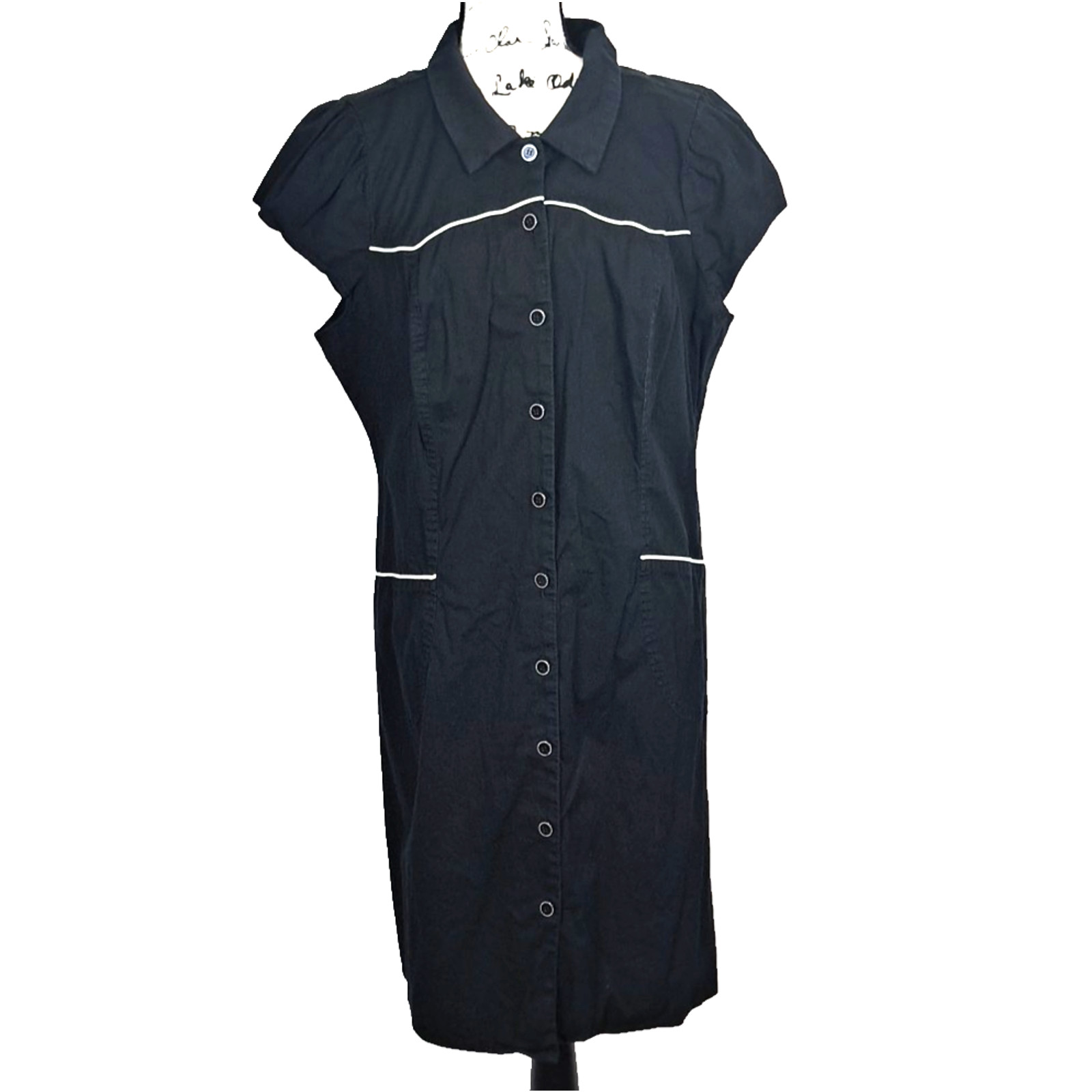 Vtg Torrid Button Up Contrast Trim Dress Size 16 Black White Goth Pin Up Punk