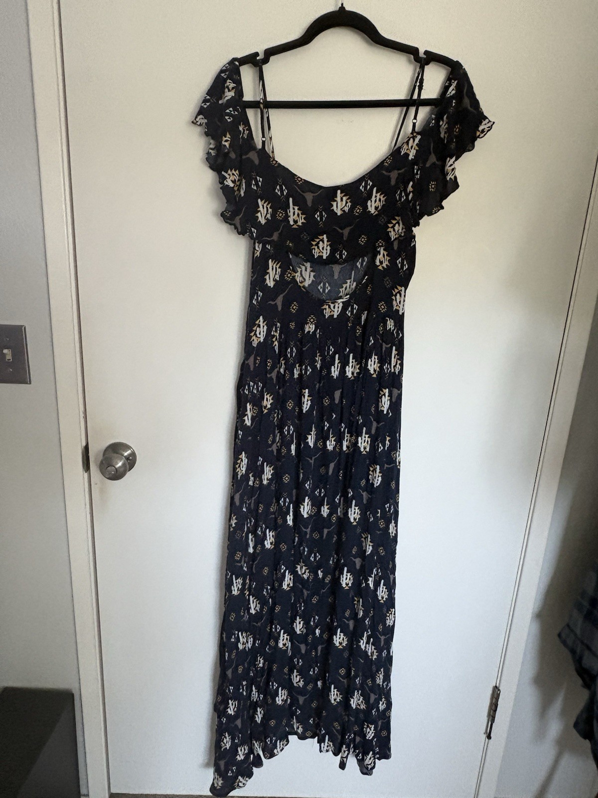 Ariat Western Rodeo Midi Dress Ruffle Hem Peasant Cowgirl Size 12 Blue