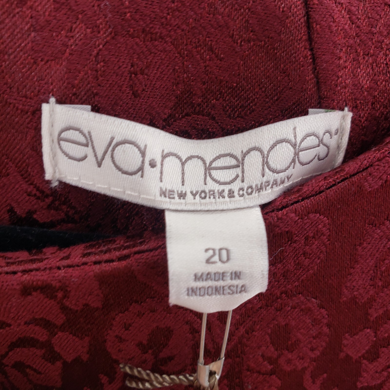Eva Mendes 20 Damask Fit Flare Dress Sleeveless Pleated Zip Up Cotton Burgundy