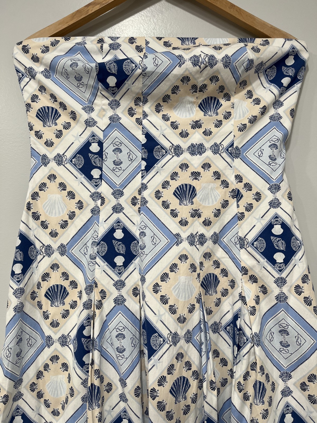 7 For All Mankind Strapless Tile Print Pleated Cotton Maxi Dress Size M