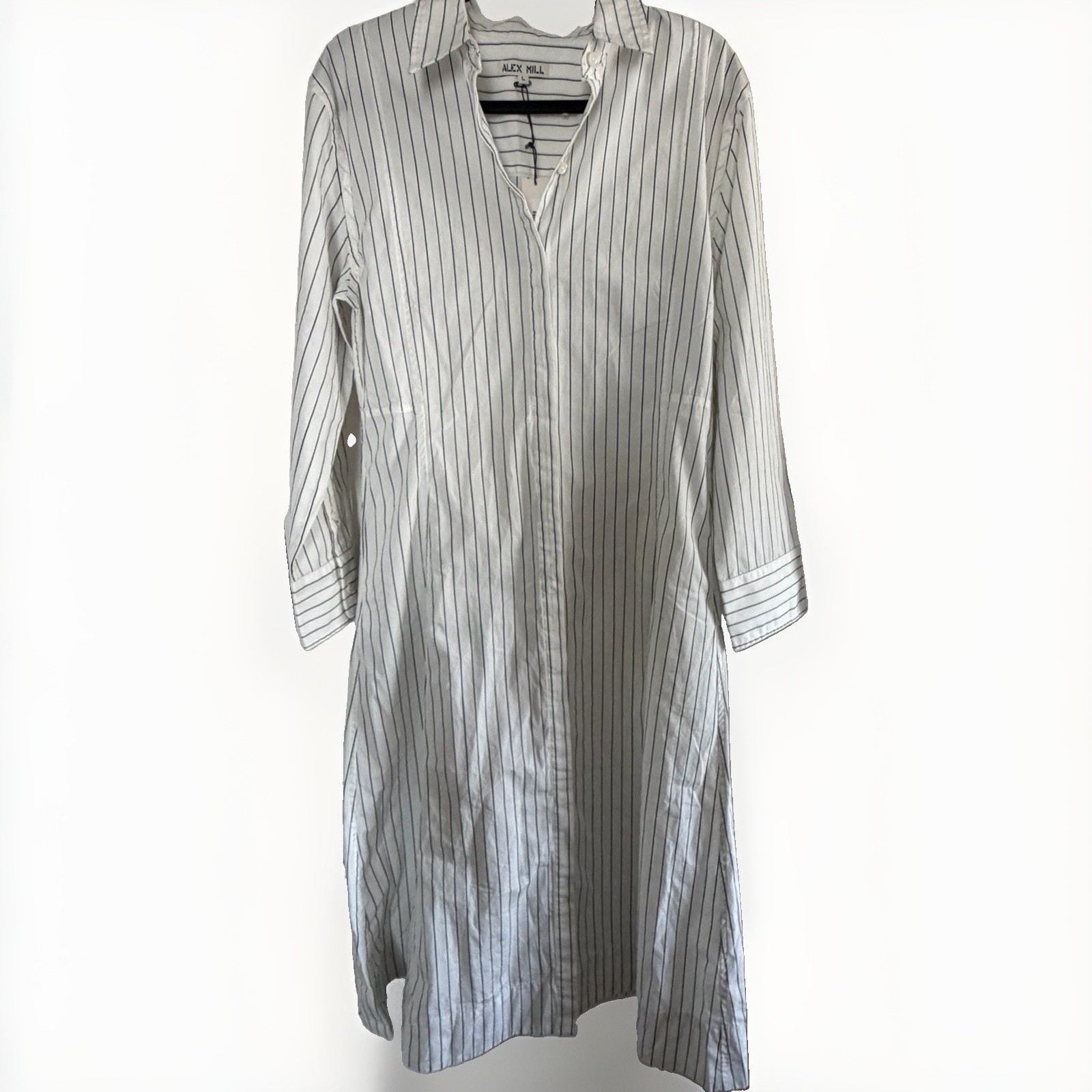 Alex Mill Women’s Size L Jules Shirt Dress Striped White Midi Button Down