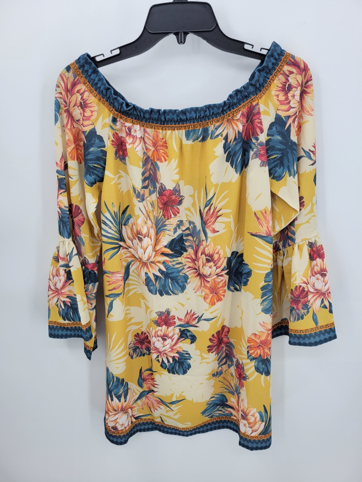 Flying Tomato Dress Womens XS Yellow Floral Bell Sleeve Artsy Boho Flowy