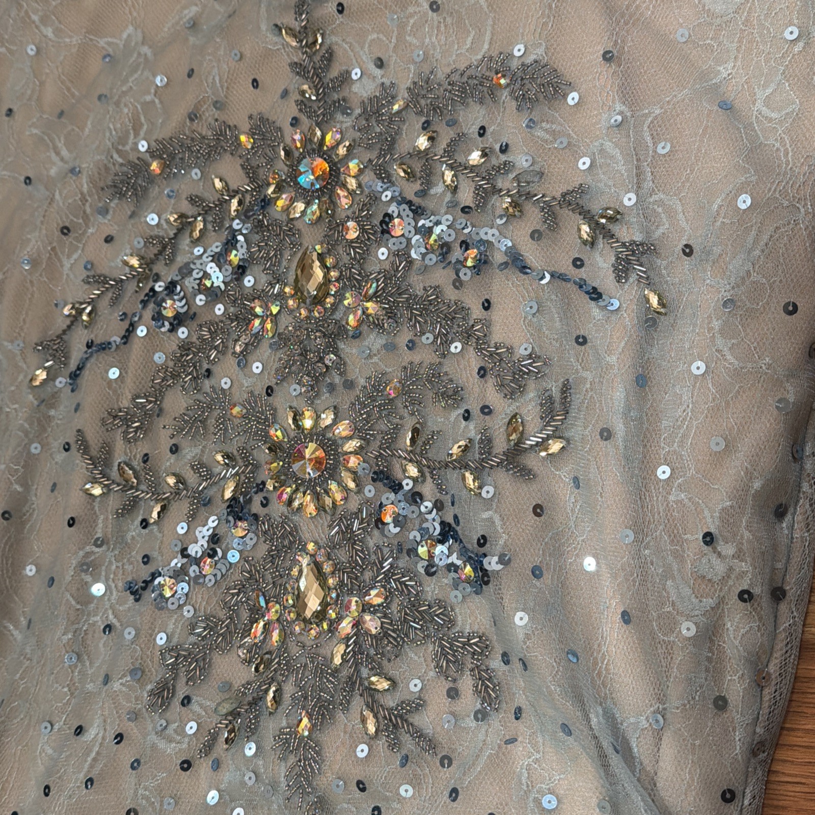 Dave & Johnny Short Ombre Floral Sequin Dress, Blue Sheer Beige Lined, Sz 11/12