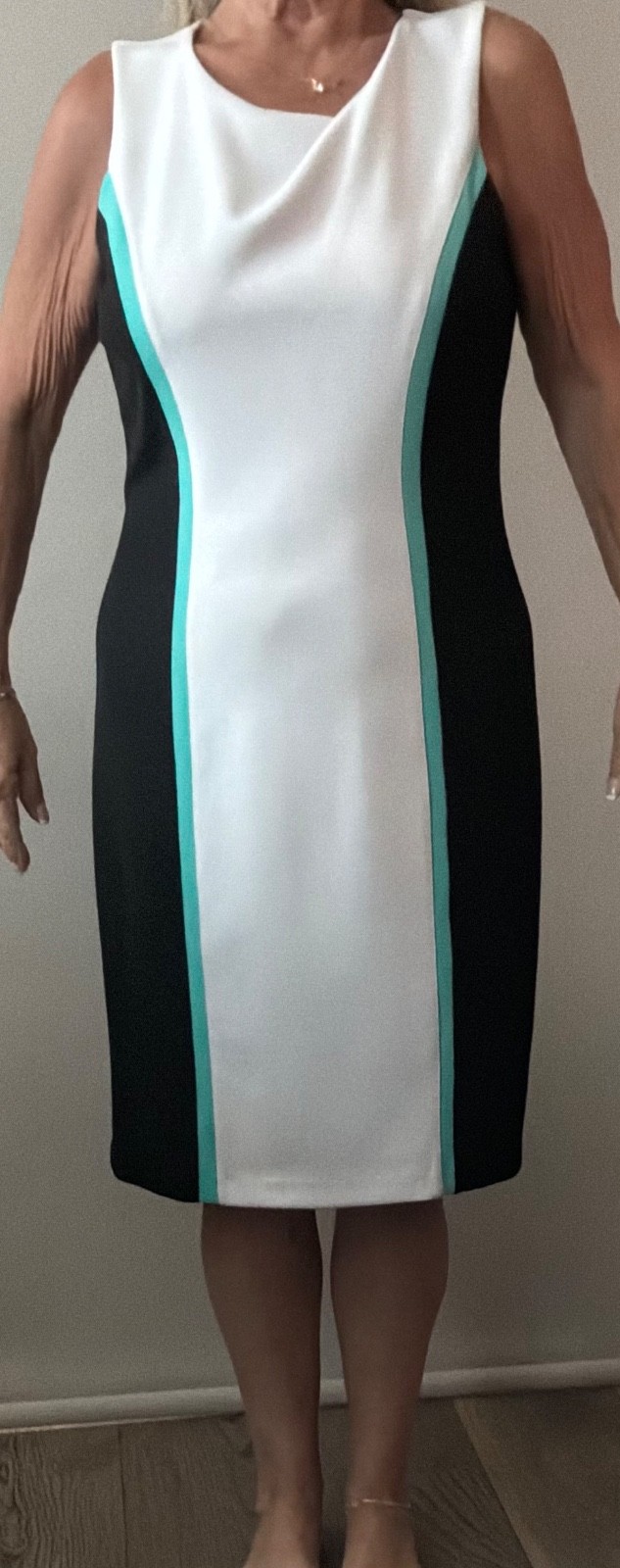 valerie bertinelli dress, size 12. black & white with aqua accents