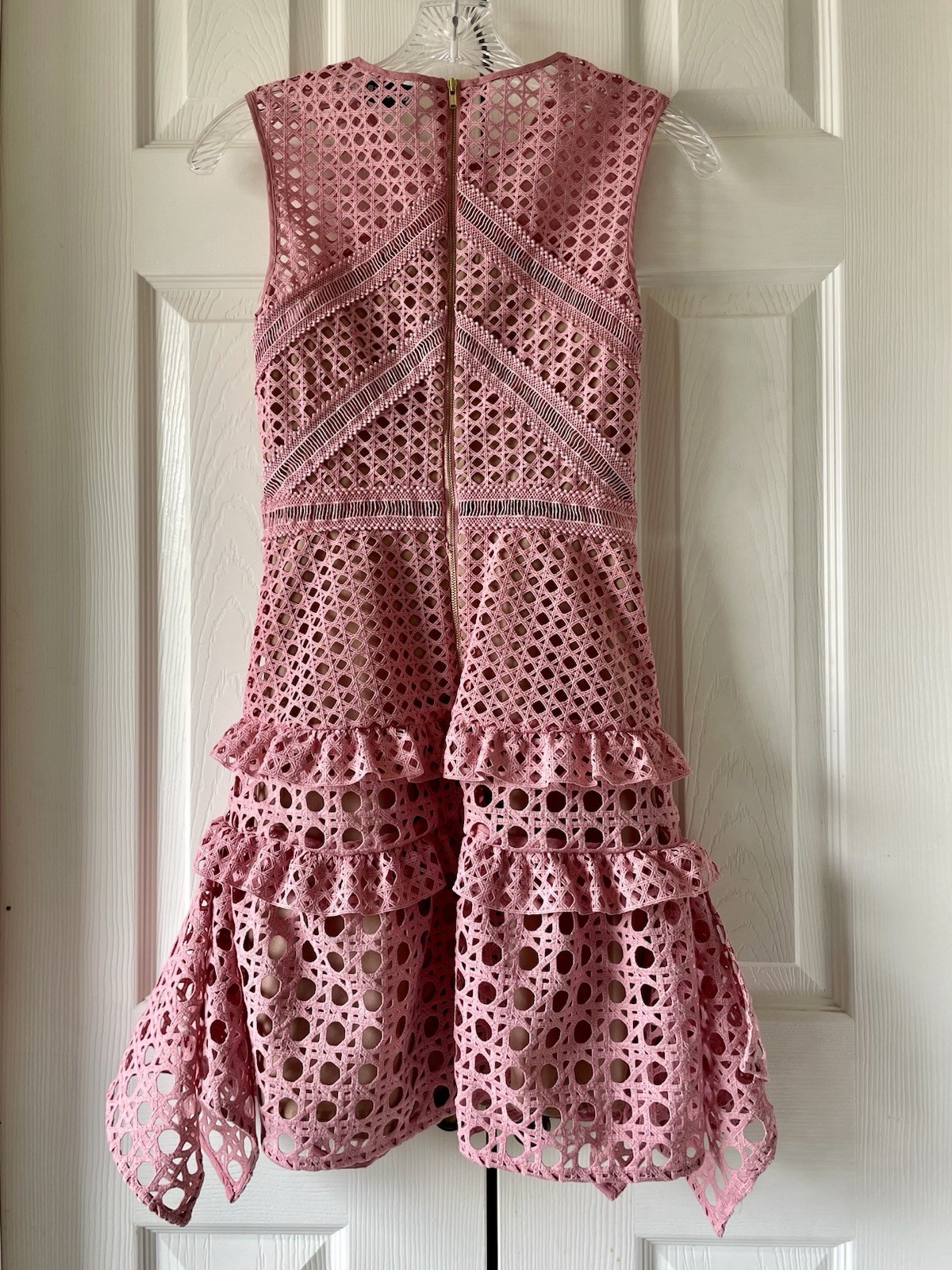 Self Portrait Crosshatch Frill Mini Dress Pink Lace Sleeveless Lined Size 2
