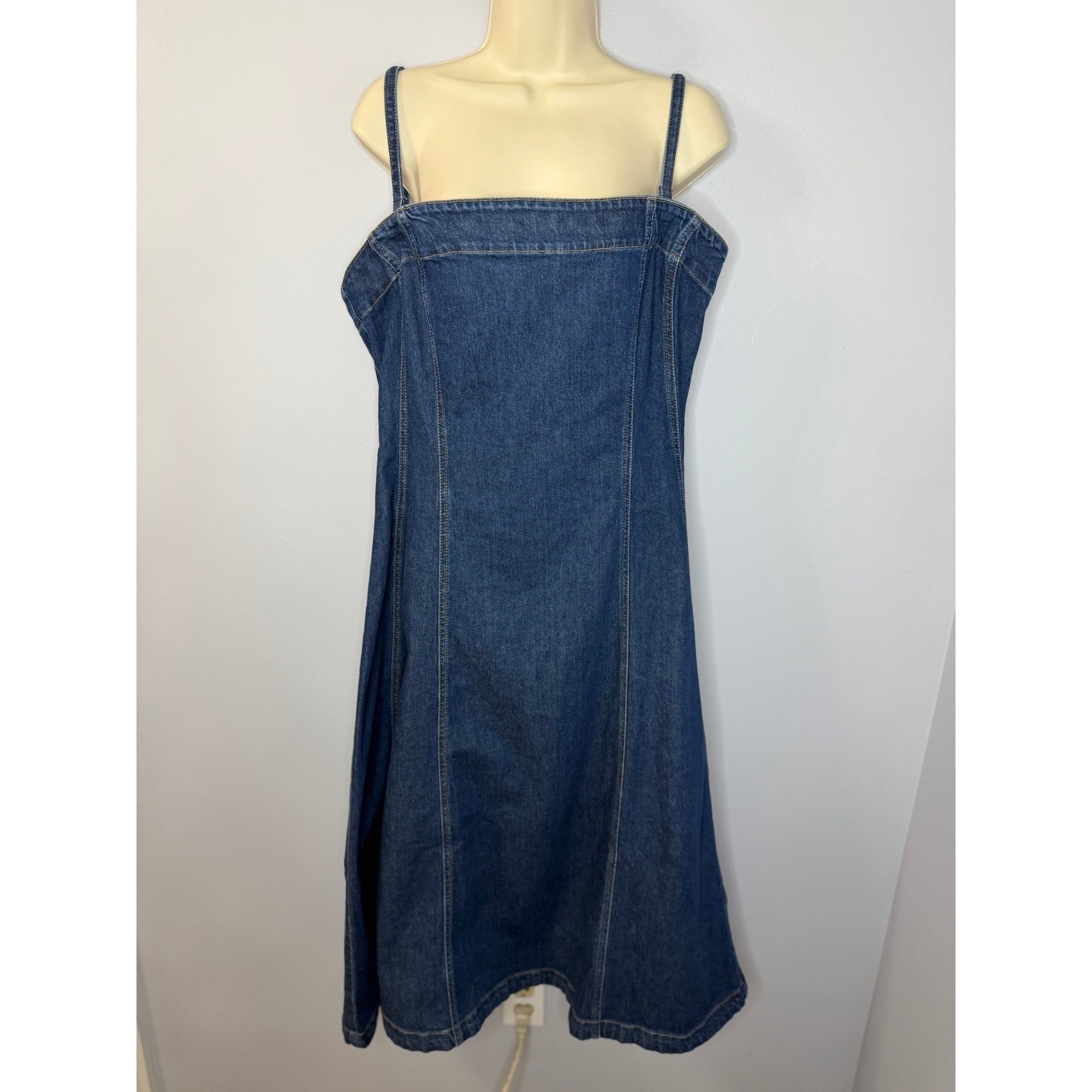 GAP Strapless Denim Midi Dress Ajustable Straps Dark Wash Casual Women’s L New