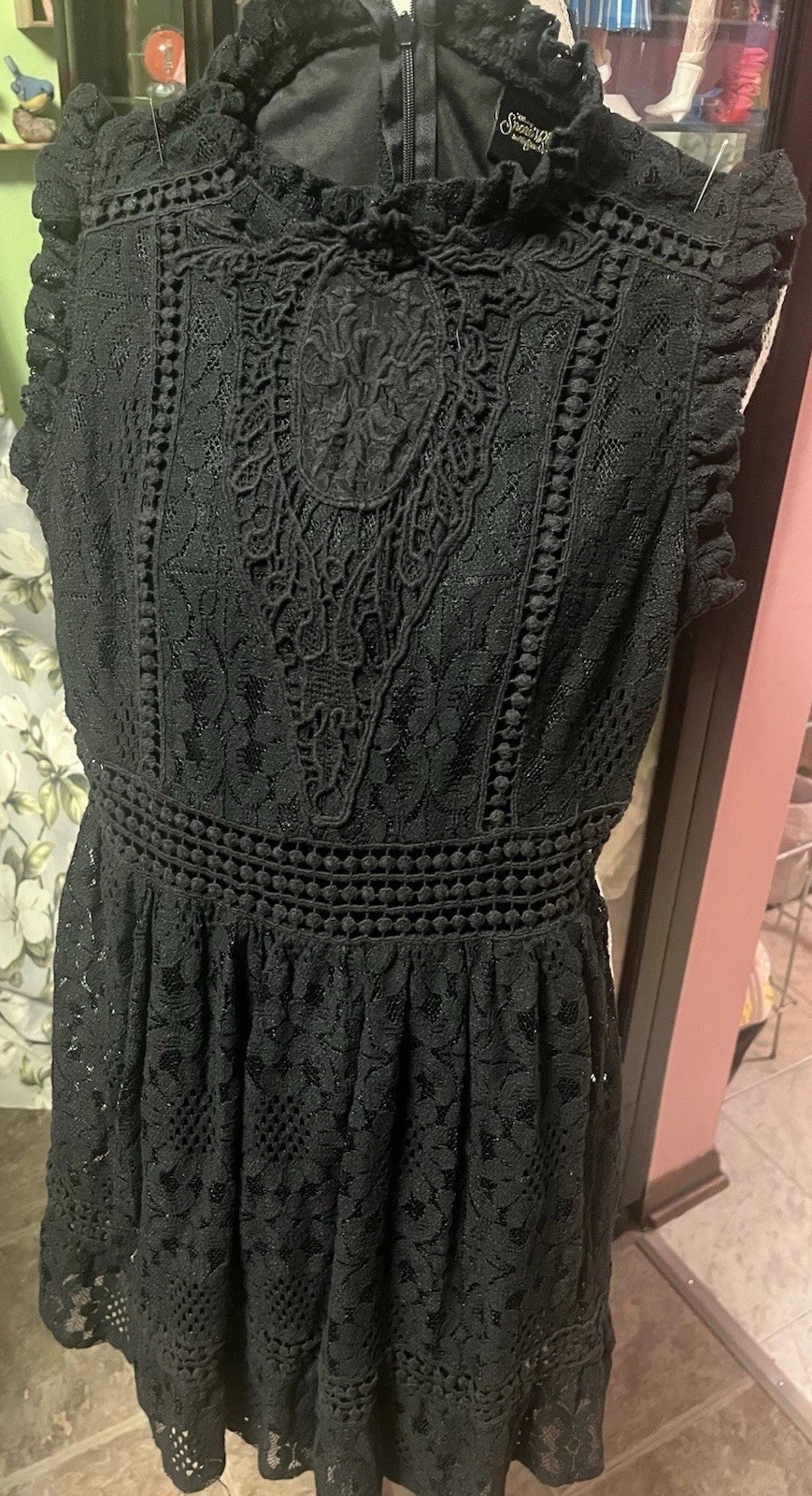 Disney Snow White Black Lace Short Sleeve Dress Wednesday Gothic Emo Punk Small