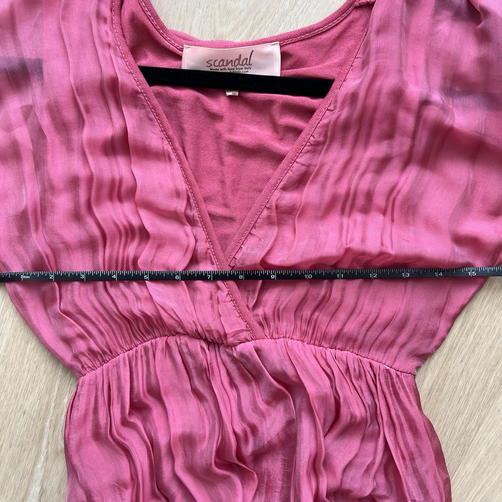 Scandal Made in Italy Pink Solid V-Neck Ruffle Maxi Dress Elastic Waist