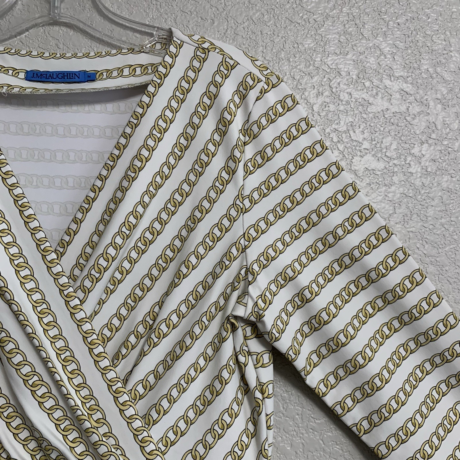 J McLaughlin Dress Womens M Brea Catalina Cloth Faux Wrap Gold Optic Link Preppy