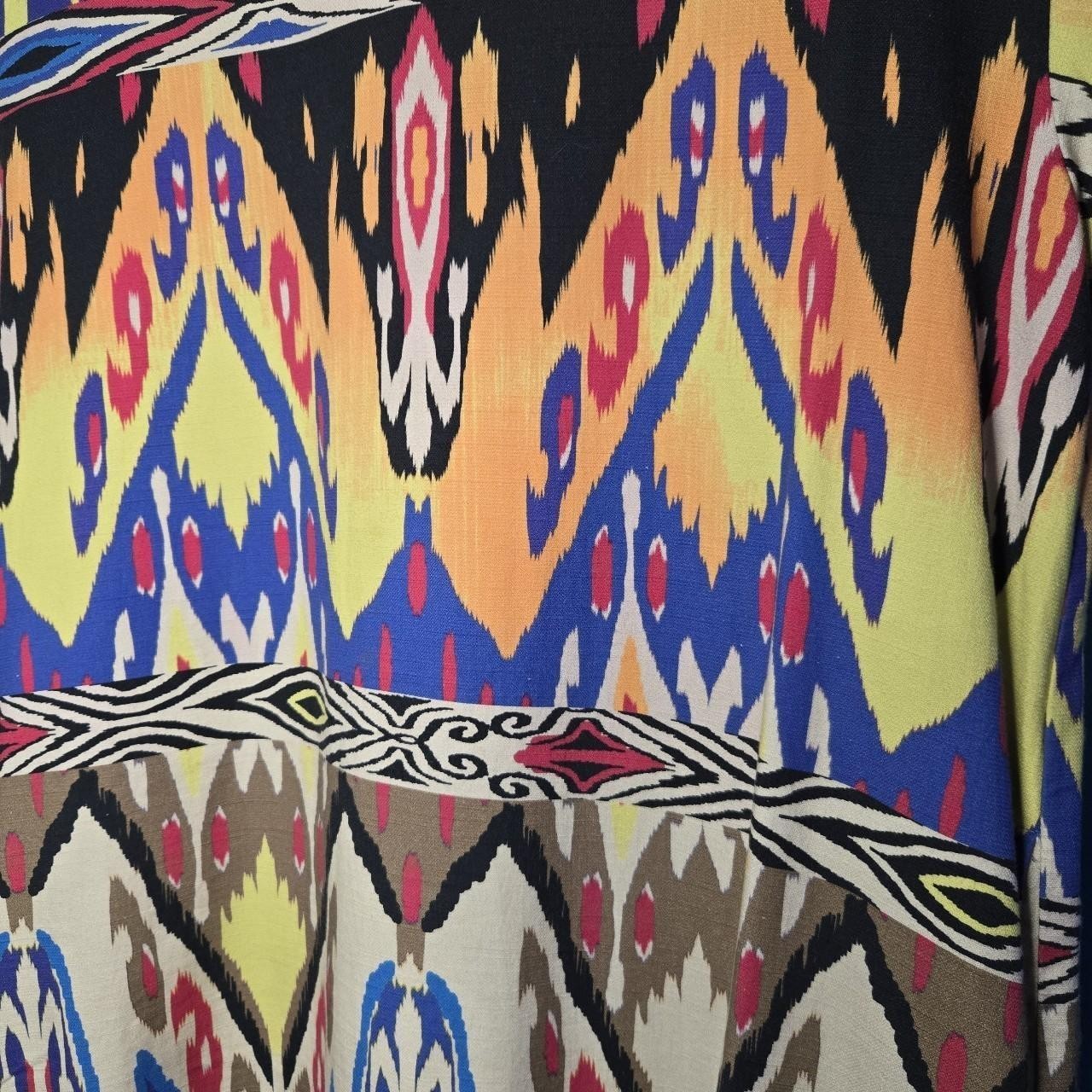 Uncle Frank Multicolor Geometric Aztec Shift Dress V-Neck Zip Short Sleeve S
