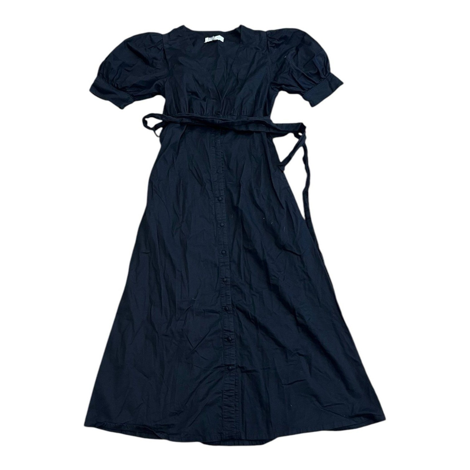 Love, Whit by Whitney Port Black Cotton Puff Sleeve Midi Shirt Dress M