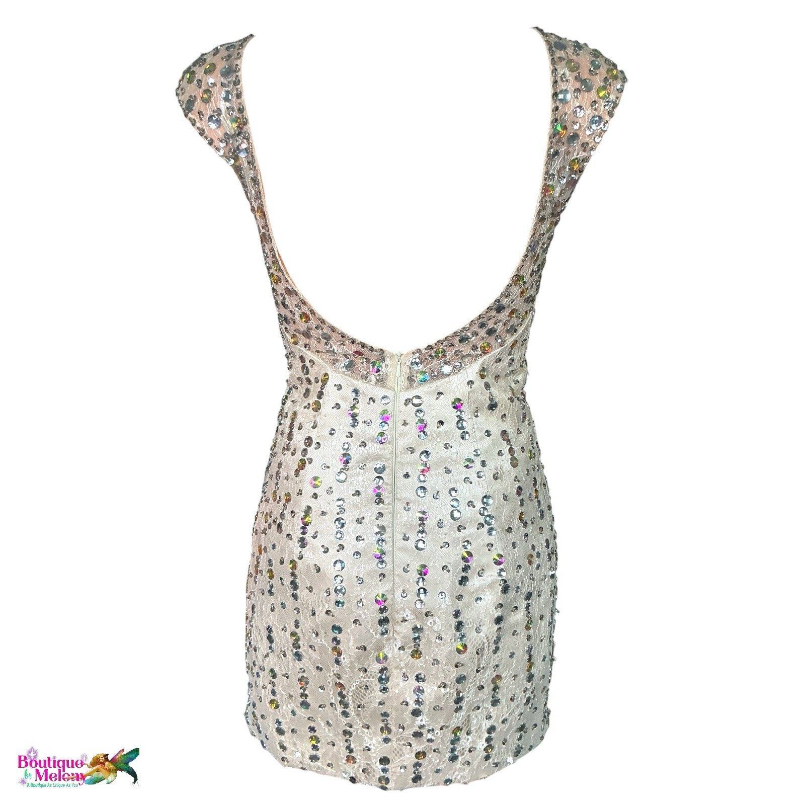 Handmade Champagne Nude Sequin Beaded Cocktail Dress Open Back Mini Glam