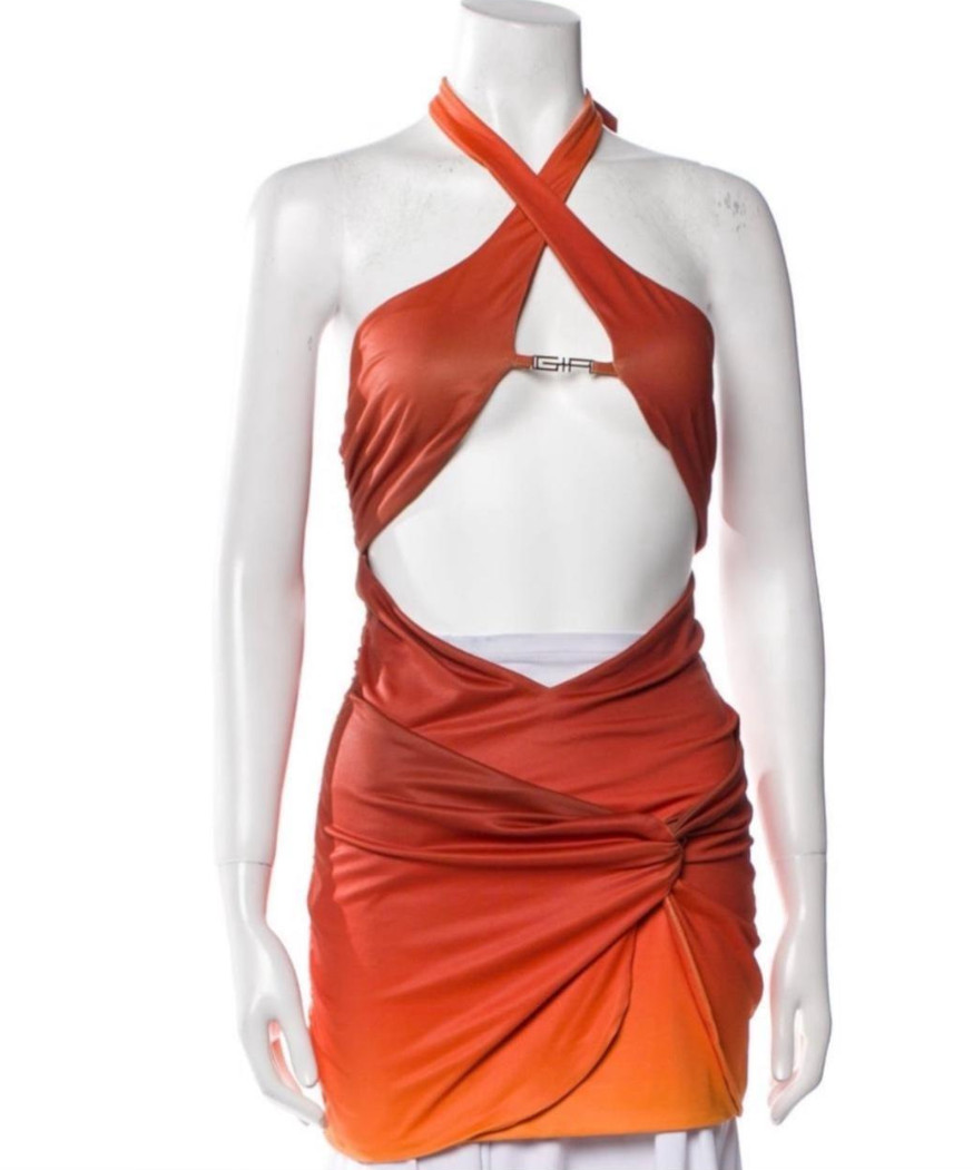 I.AM.GIA Cosma Mini Dress Sunset Ombre Halter Cutout Ruched Size S