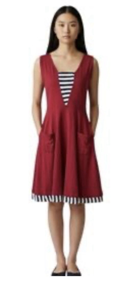 Effie’s Heart Dress Medium Red White Blue Striped Fit Flare Nautical Retro