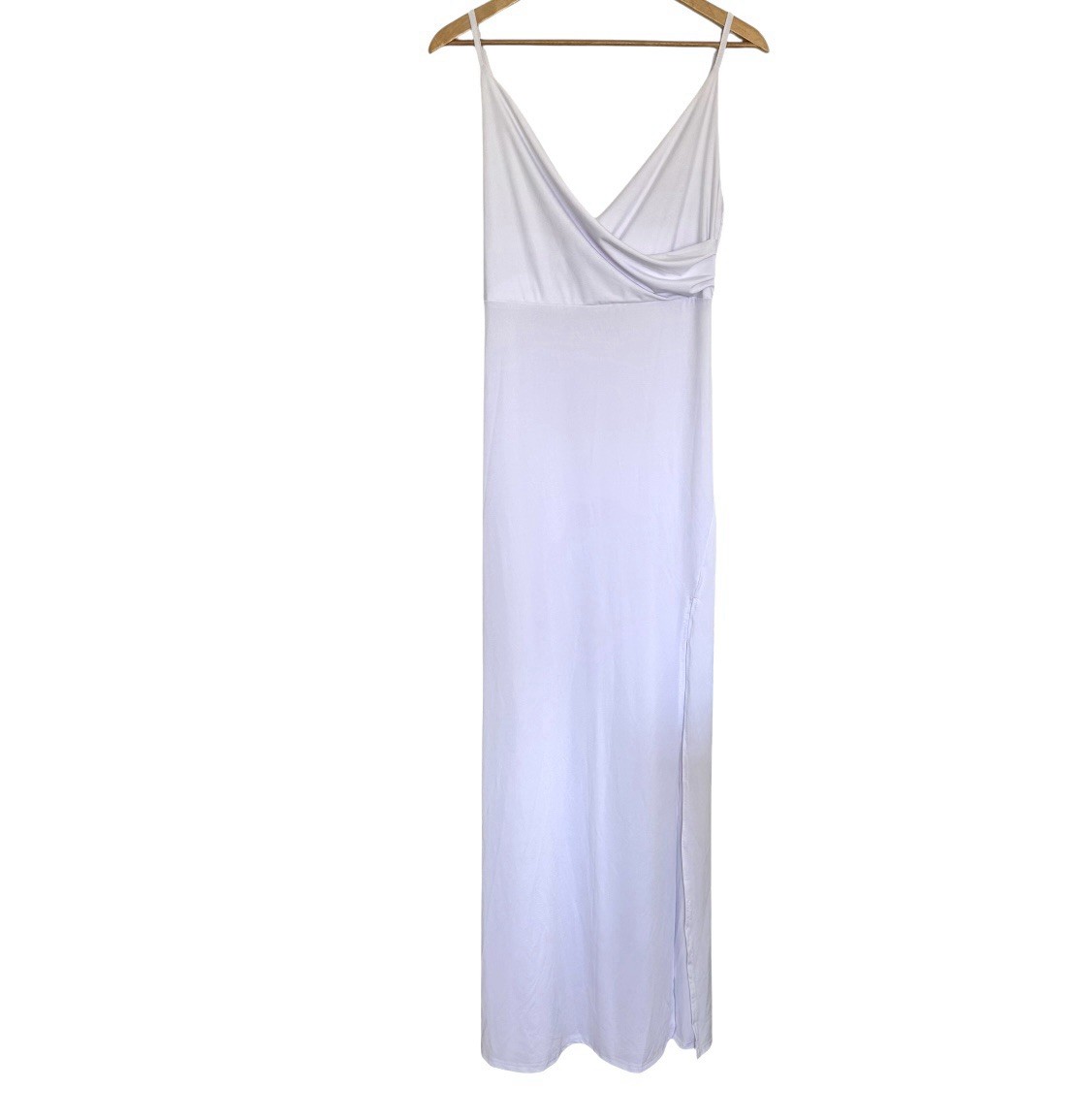 Women’s Maxi Dress Large White Adjustable Spaghetti Strap V Neck Back Zipper