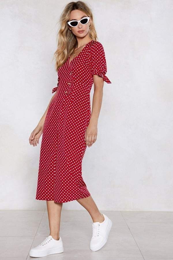 Red Polka Dot Midi Dress – UK Size 8