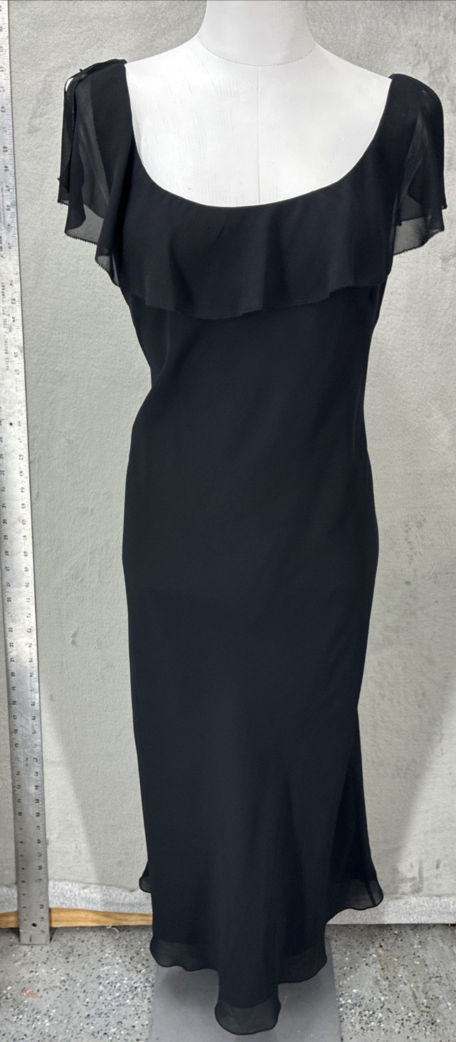 LIZ CLAIBORNE Dres VTG Black Mesh Layer Flutter Sleeve WhimsiGoth Fairy 12