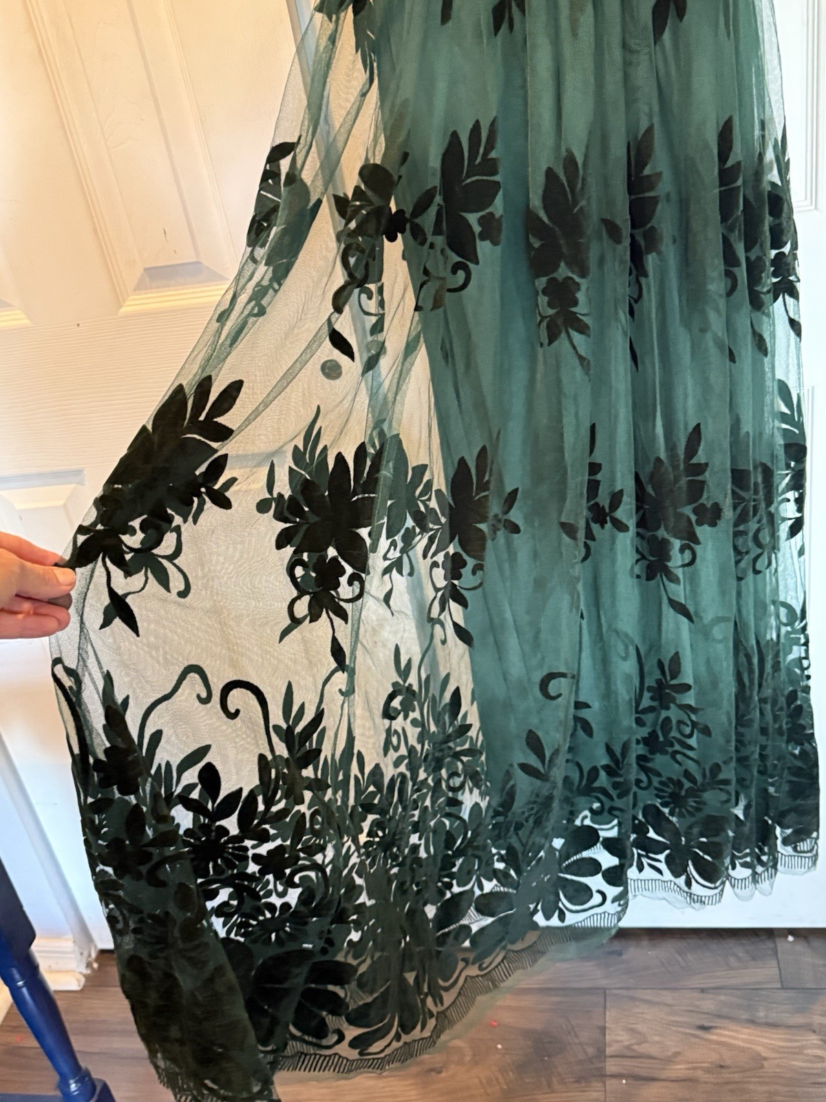 Windsor Forrest Fairy Green Velvet Floral Burnout Maxi Dress S Mesh Gown V Neck