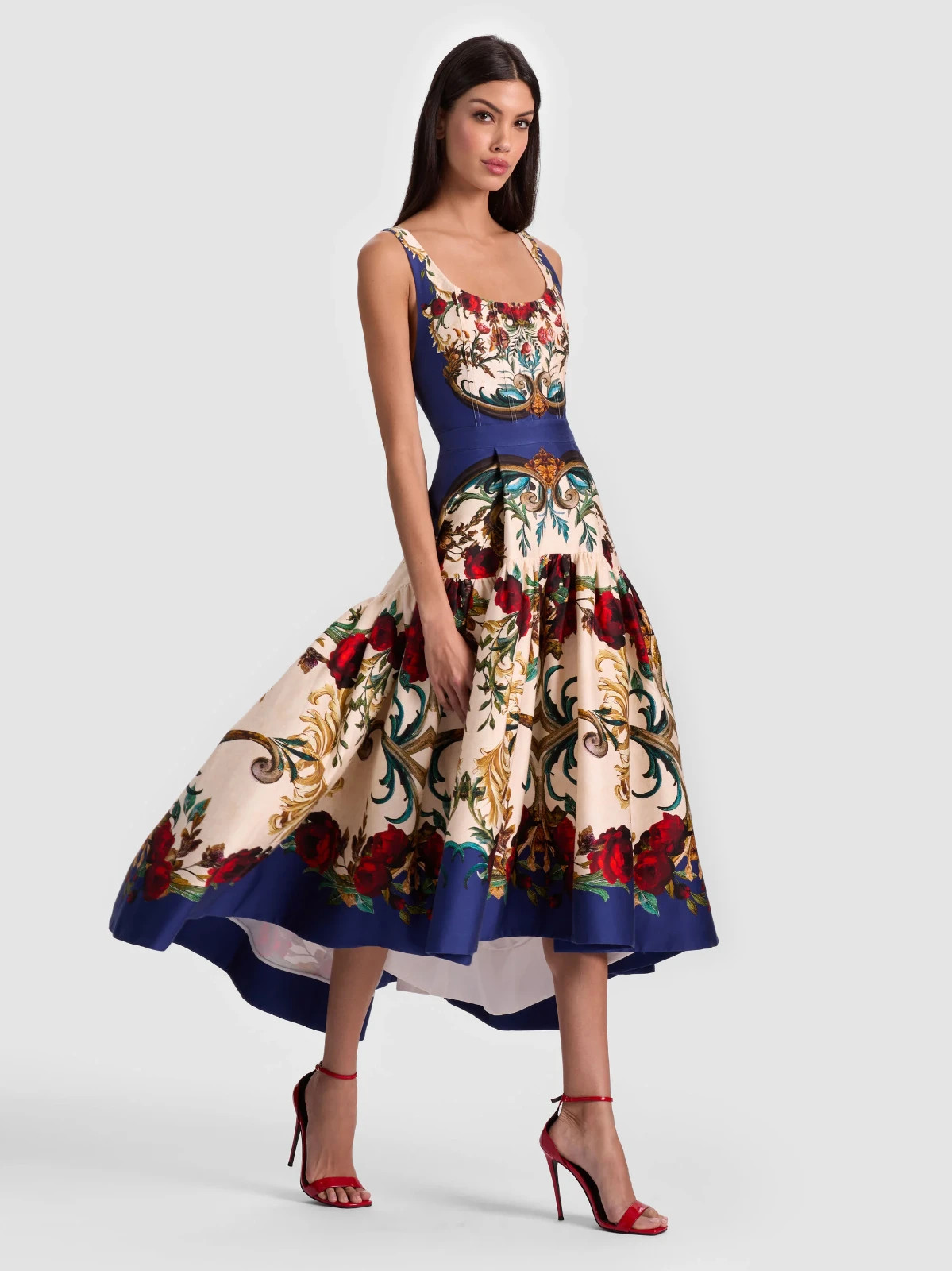 ALICE & OLIVIA ( 2) DIANA FLORAL A-LINE TIERED SKIRT MIDI DRESS NWT MSRP$660