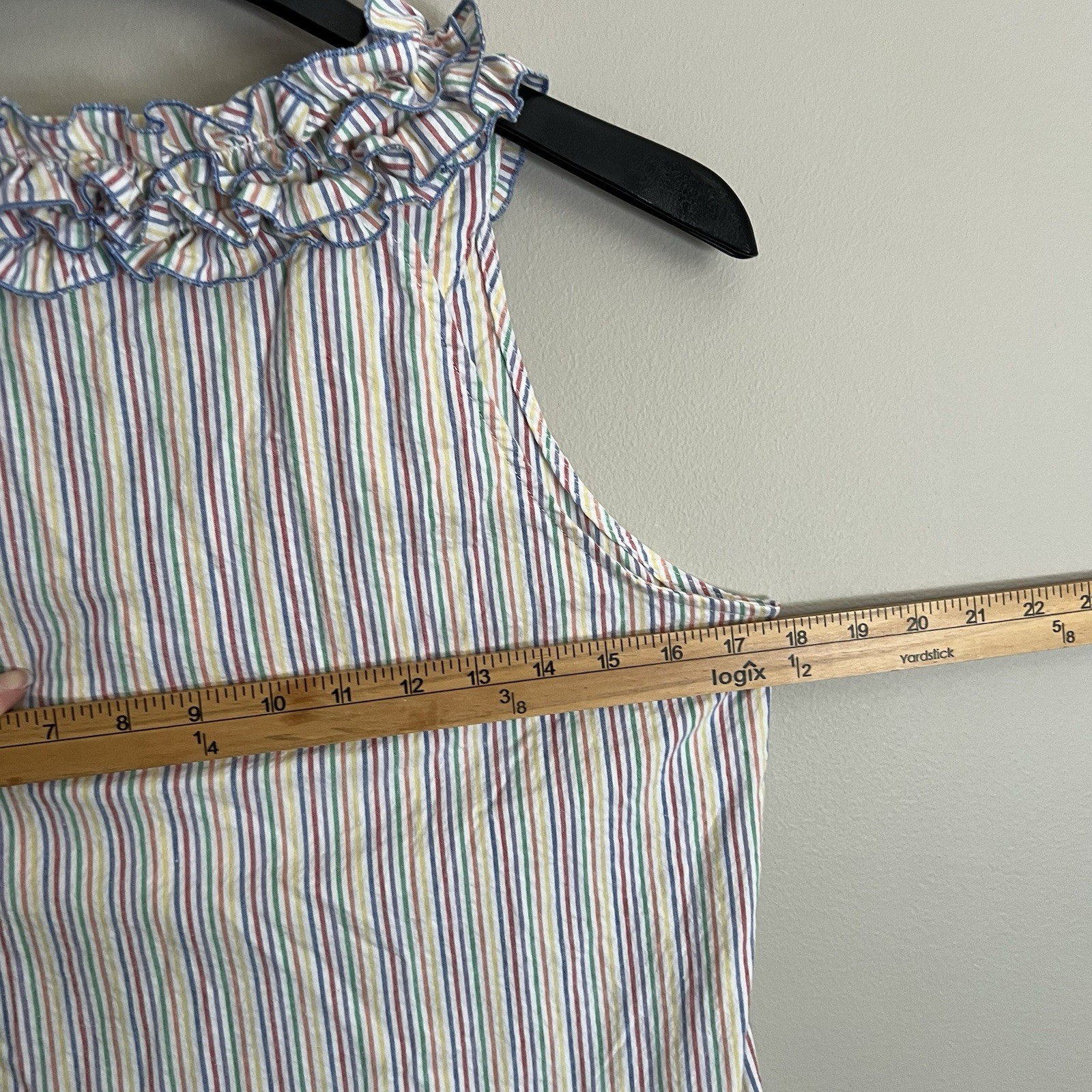 Sara Campbell 100% Linen Shift Dress S Sleeveless Coastal Preppy Seersucker