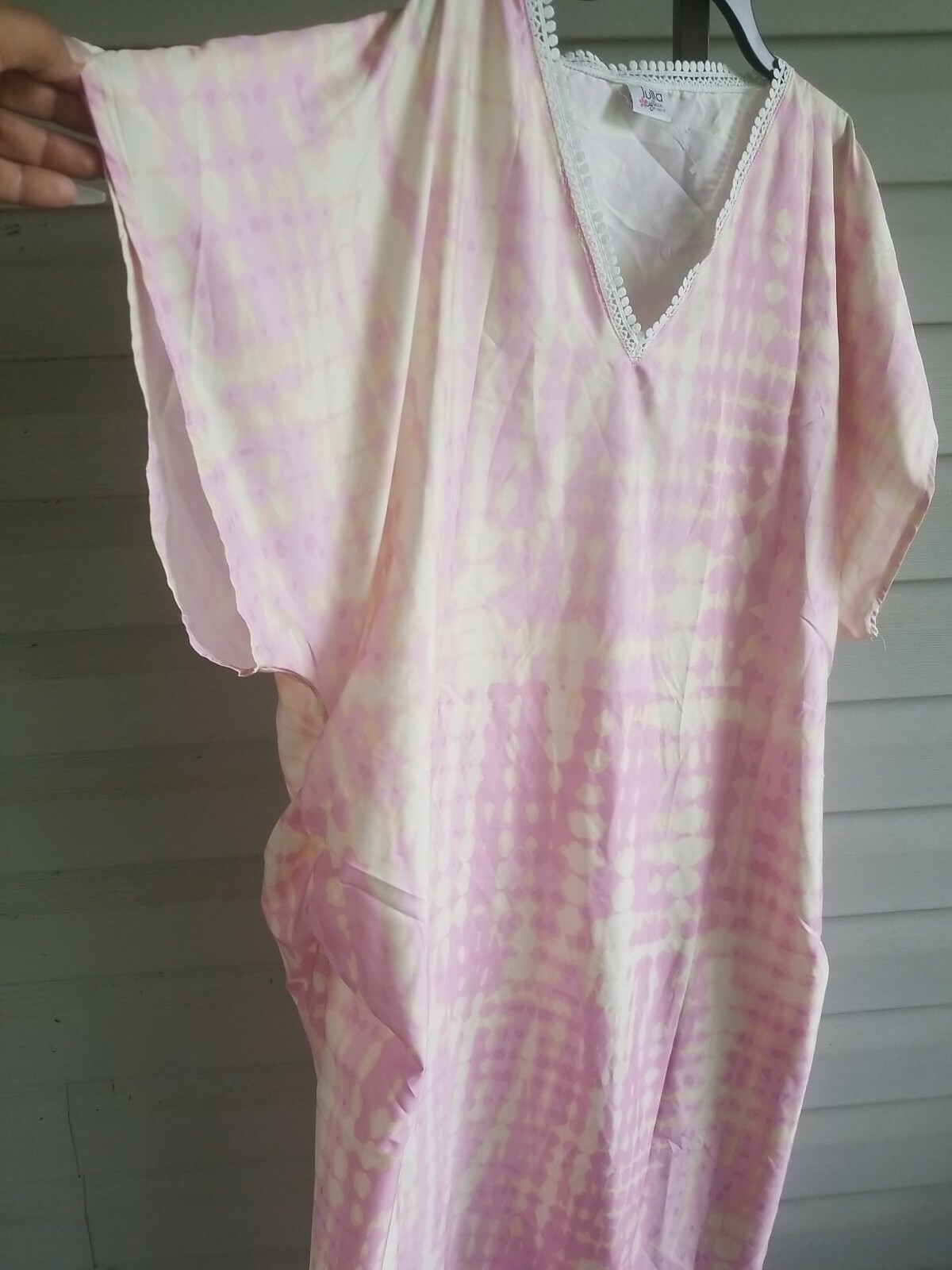 Lulla by Bindya Dress Kaftan Boho Tunic Tie Dye Pink Silky ONE SIZE RuchedNWT$95