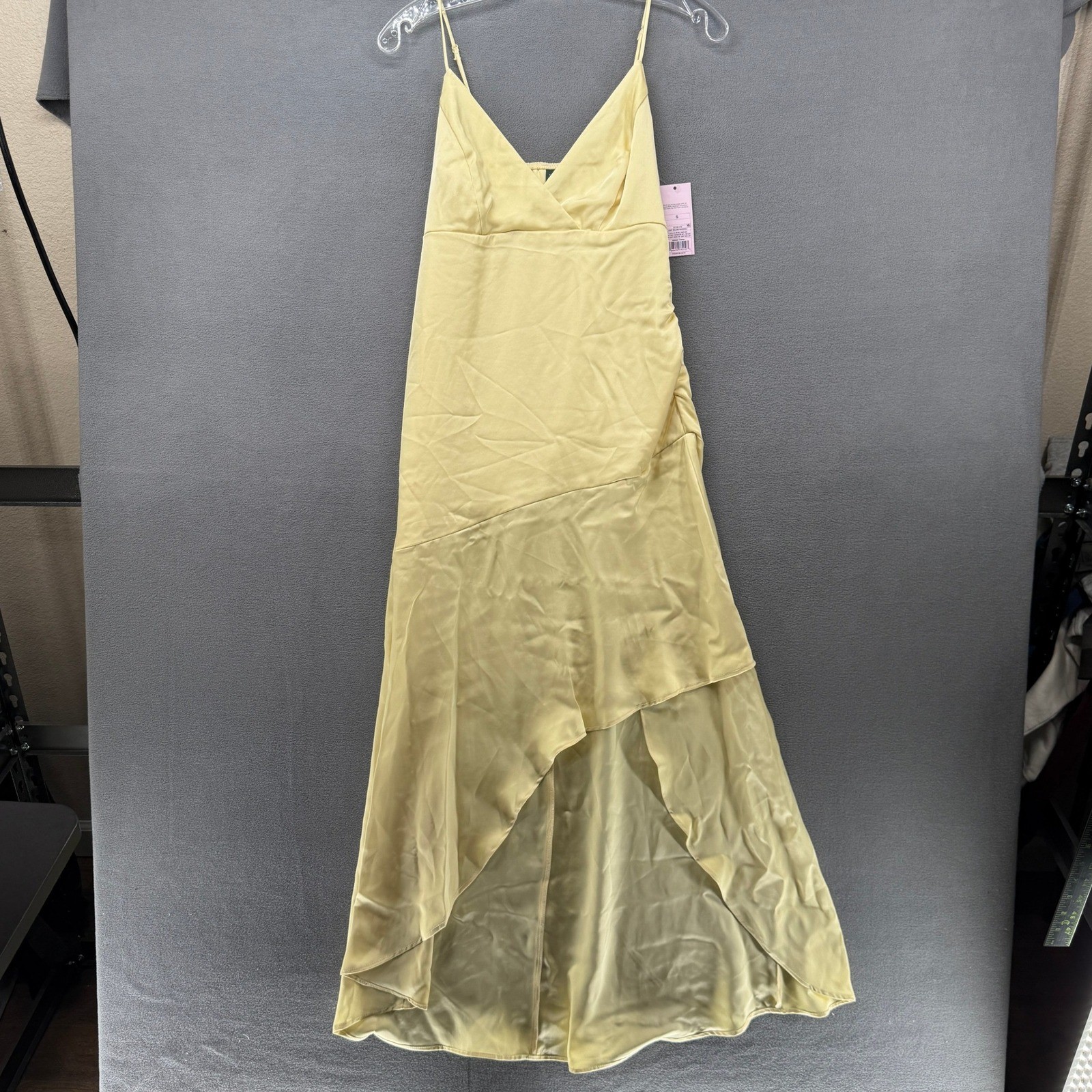 Wild Fable Dress Womens Light Yellow Satin High-Low Maxi V-Neck Size S NEW