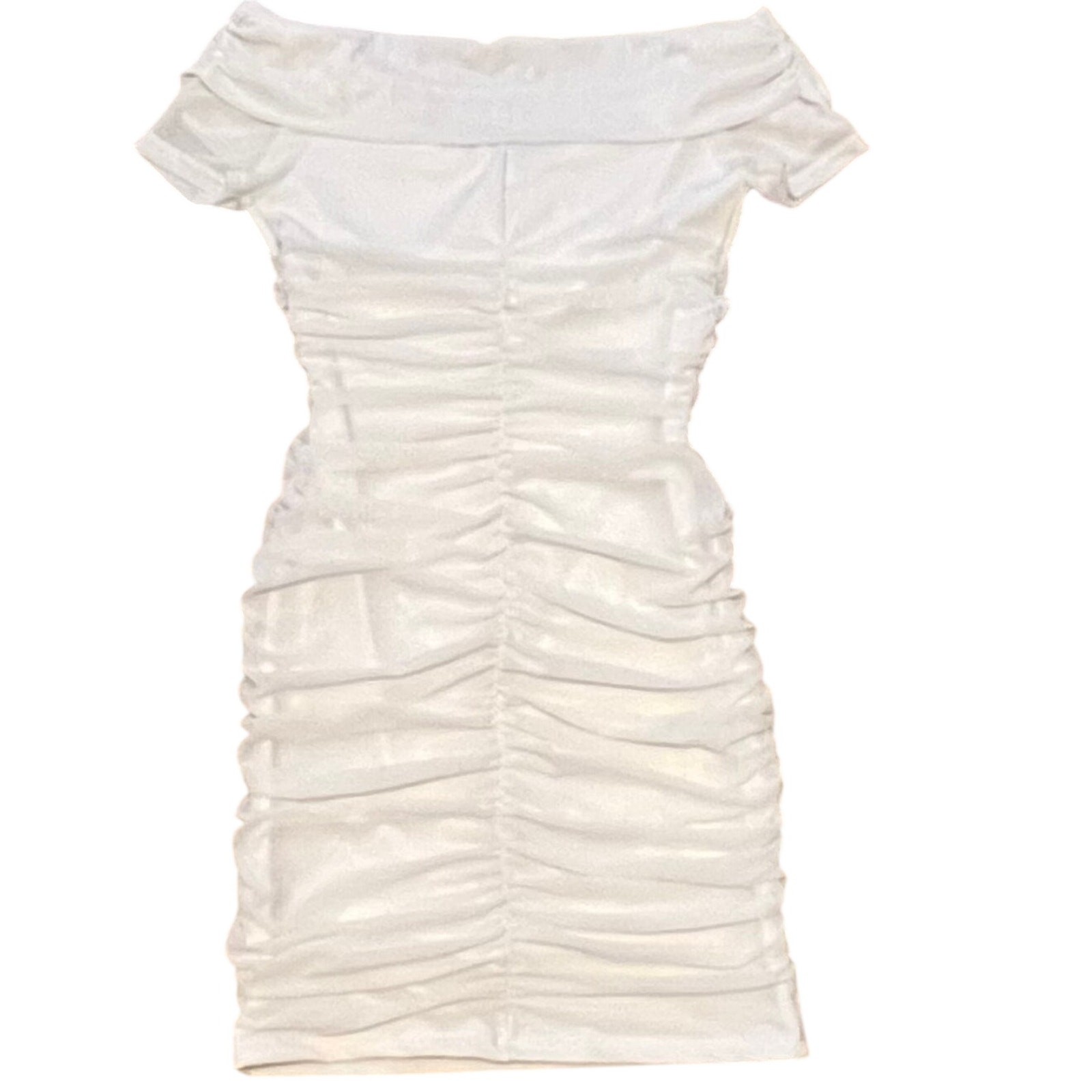 SHEIN White Mesh Ruched Off Shoulder Bodycon Mini Dress Women’s Small EUC