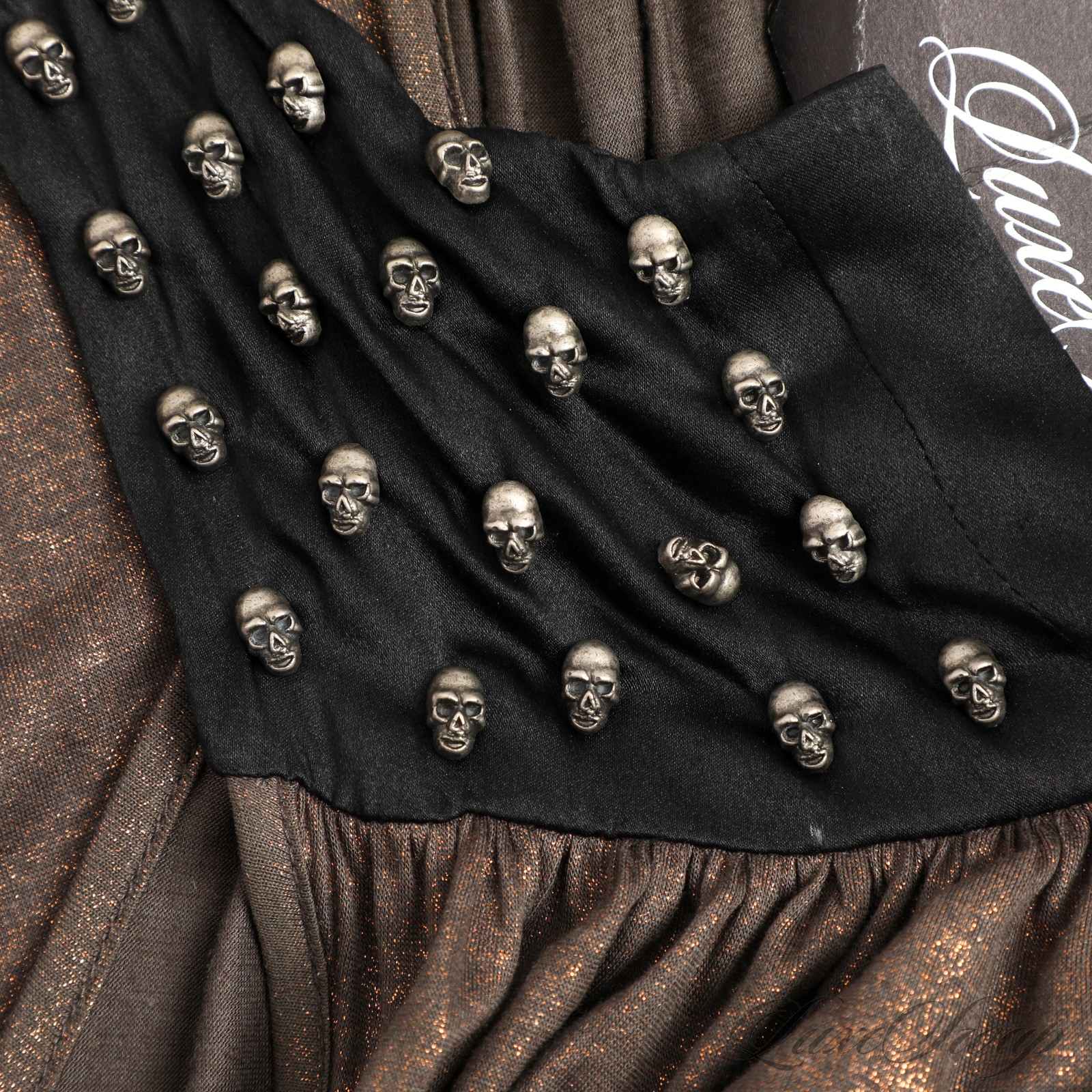 Y2K 2000s Thomas Wylde Black Multi Draped Shimmer Skull Motif Babydoll Dress XS
