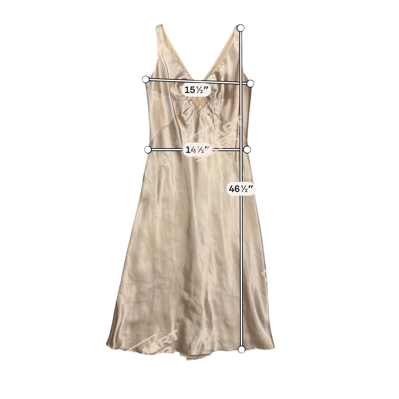 VTG Amanda Smith Satin Beaded Sequin Dress Size 6 Champagne Y2K Glam Prom Event
