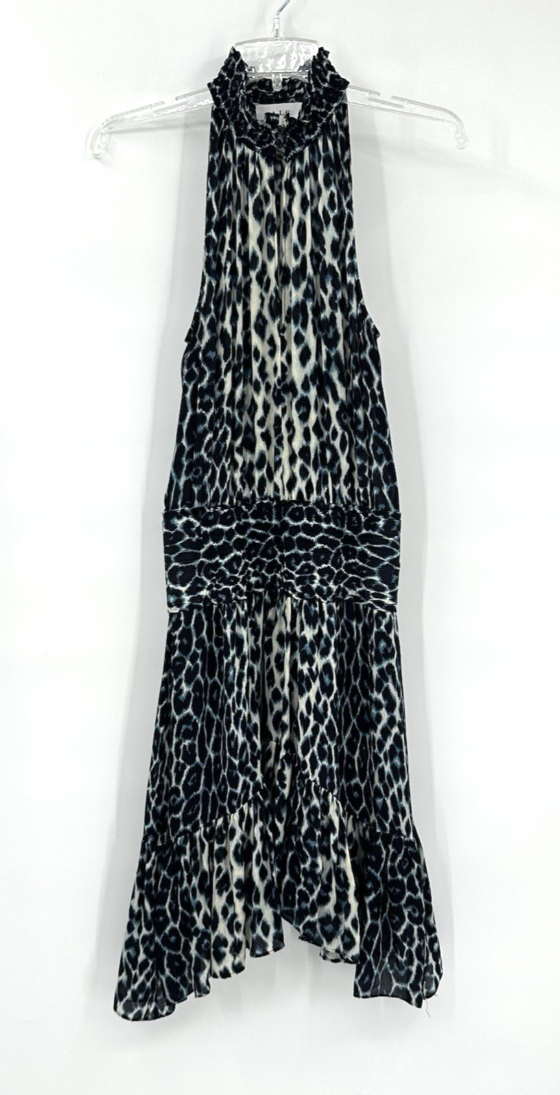 ALC CODY DRESS cream blue 2 leopard print halter cutout 100% silk midi sundress