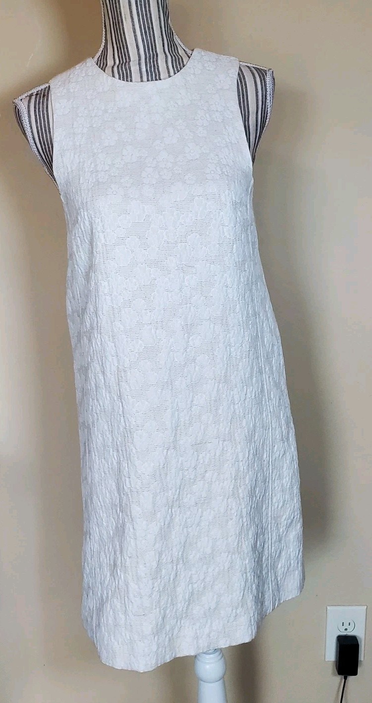 Halogen dress XS P Ivory Lace Tectured Linen Blend Shift Dress Coastal Summer